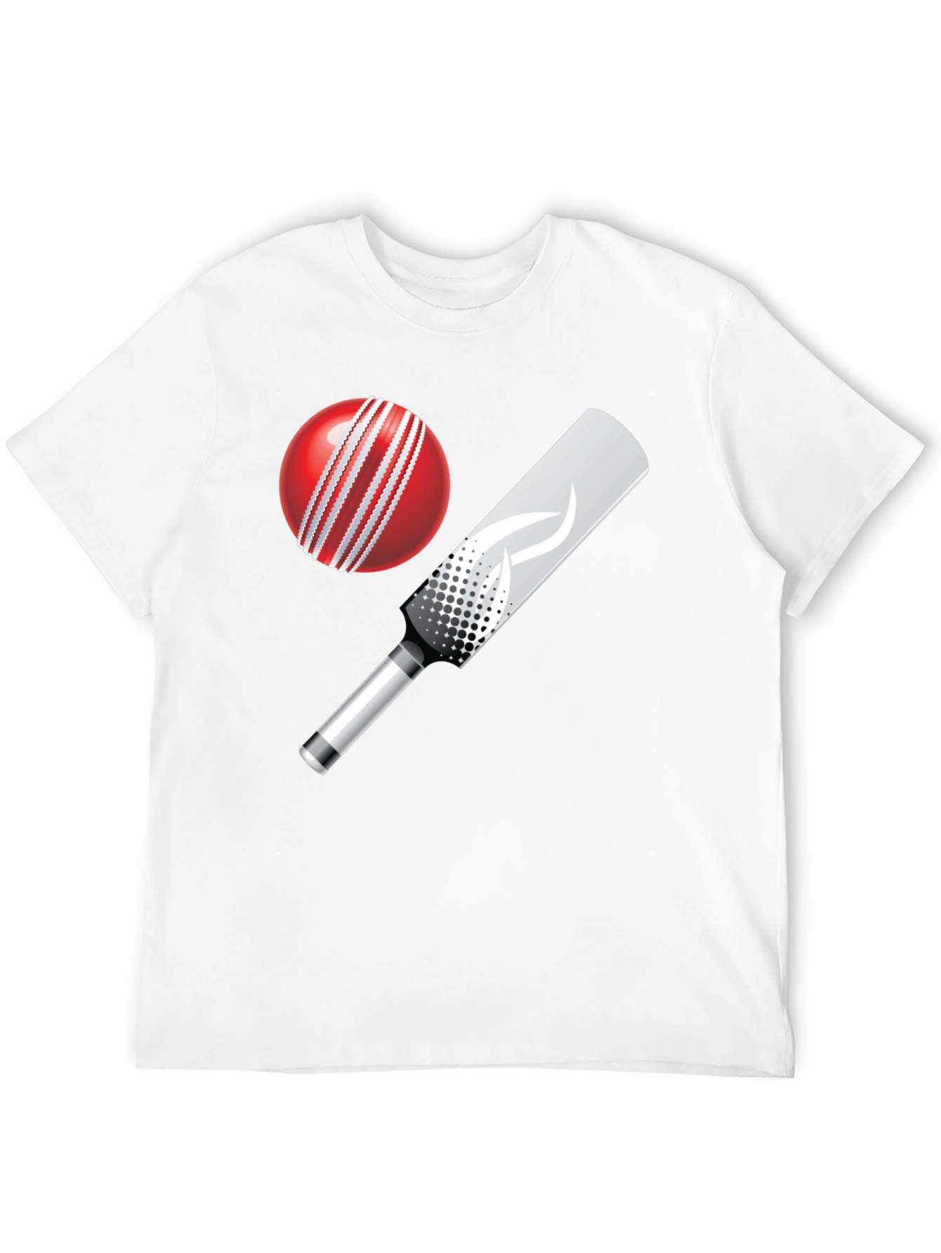 Cricket Ball and Bat Graphic Tee - Black Cotton