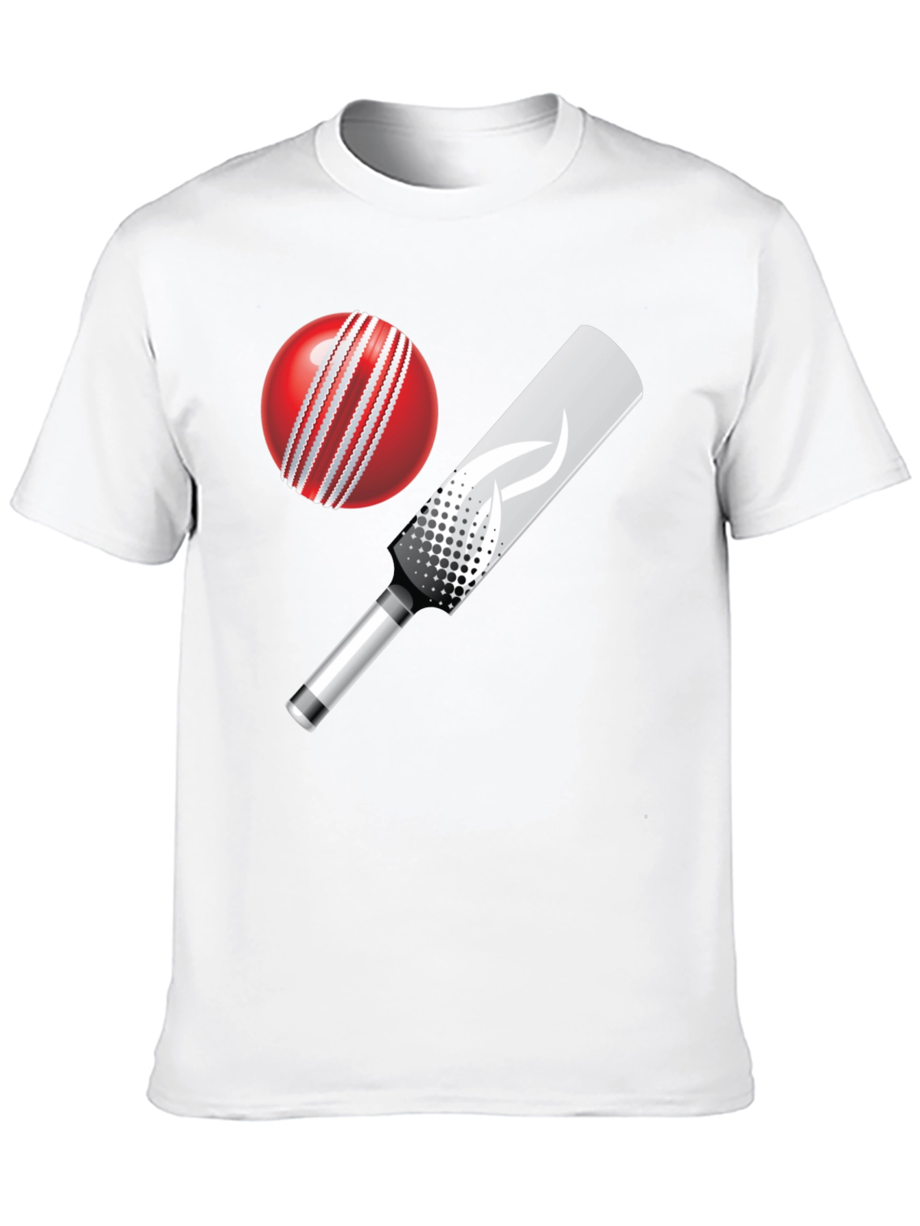 Cricket Ball and Bat Graphic Tee - Black Cotton