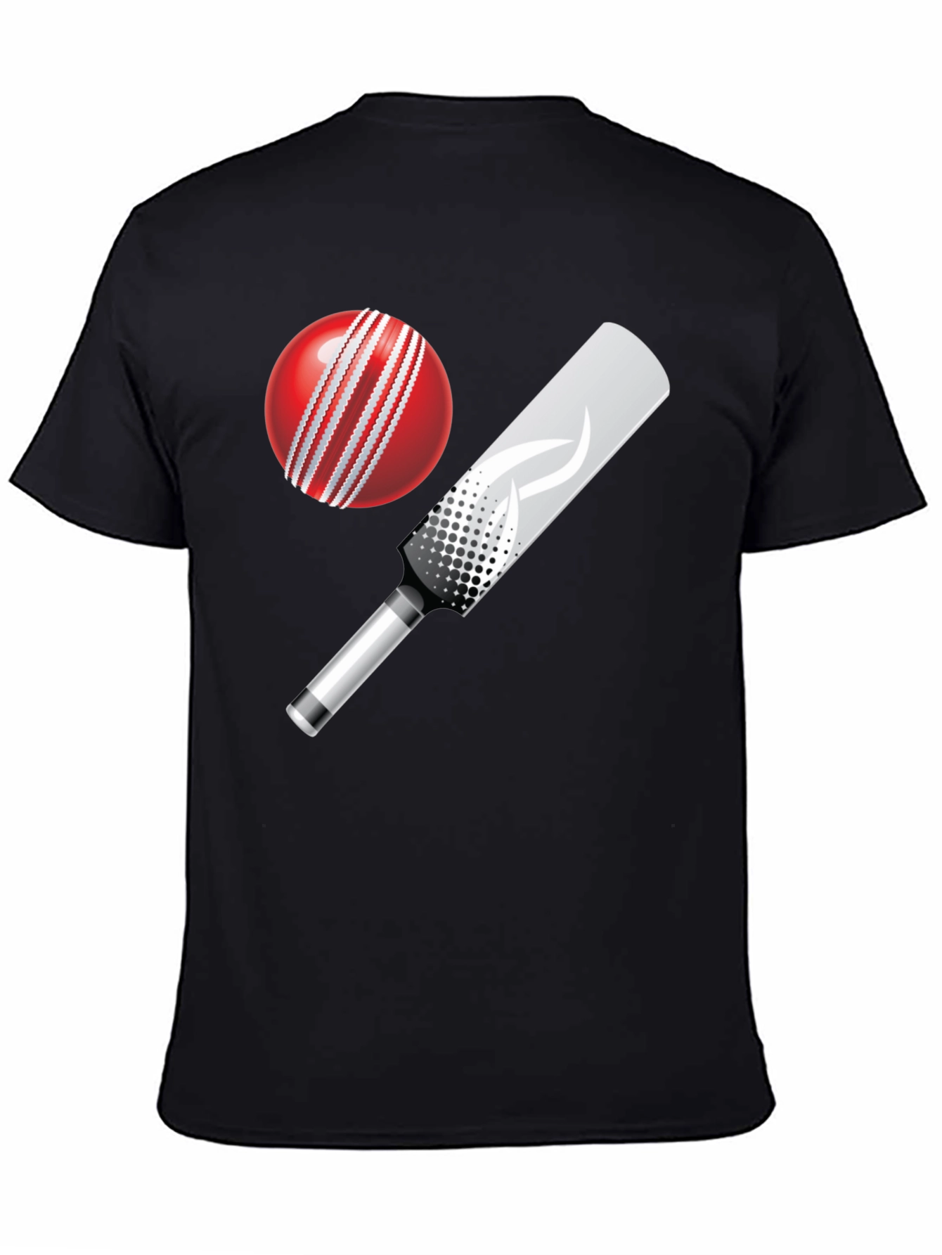 Cricket Ball and Bat Graphic Tee - Black Cotton
