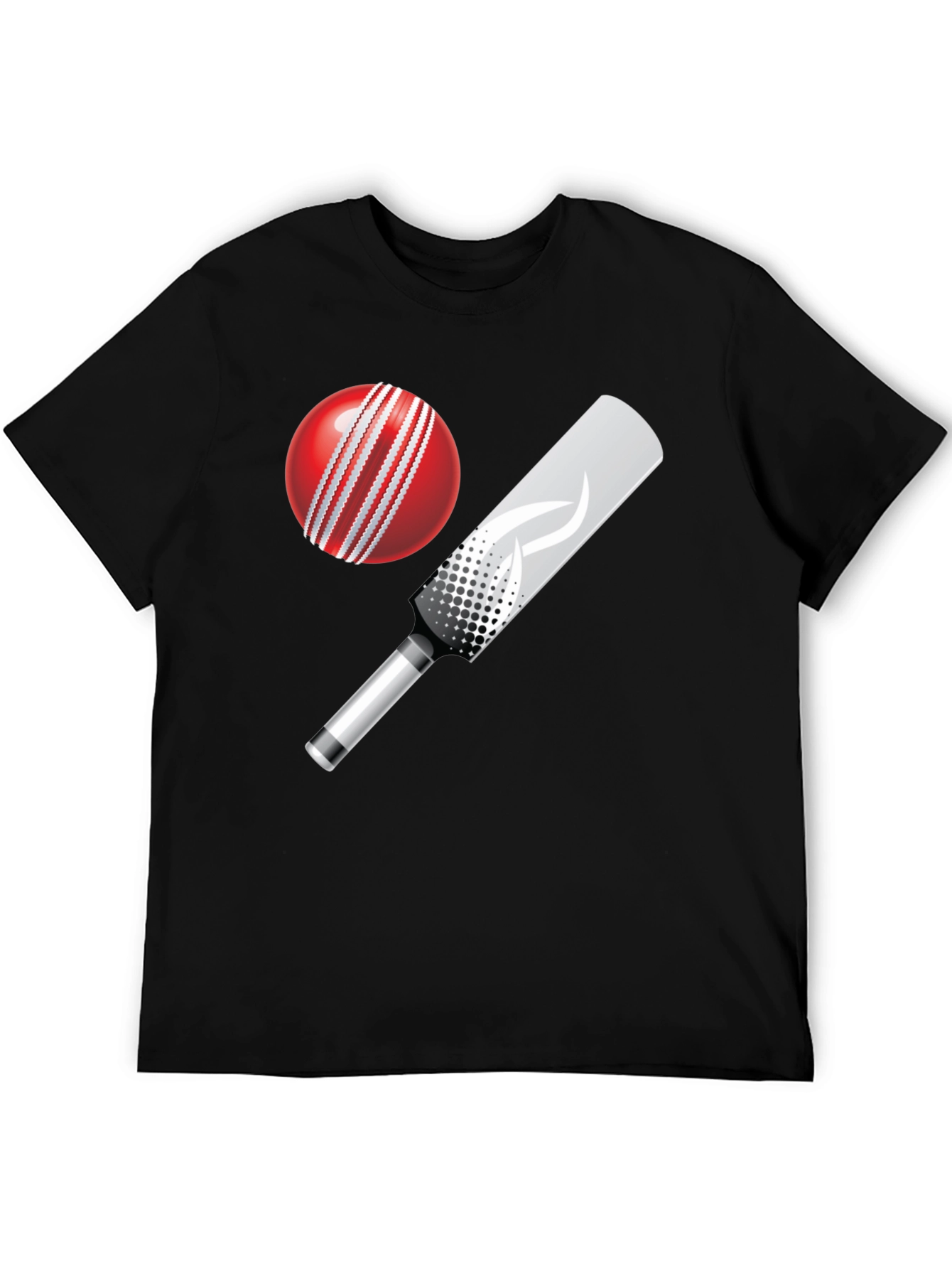 Cricket Ball and Bat Graphic Tee - Black Cotton