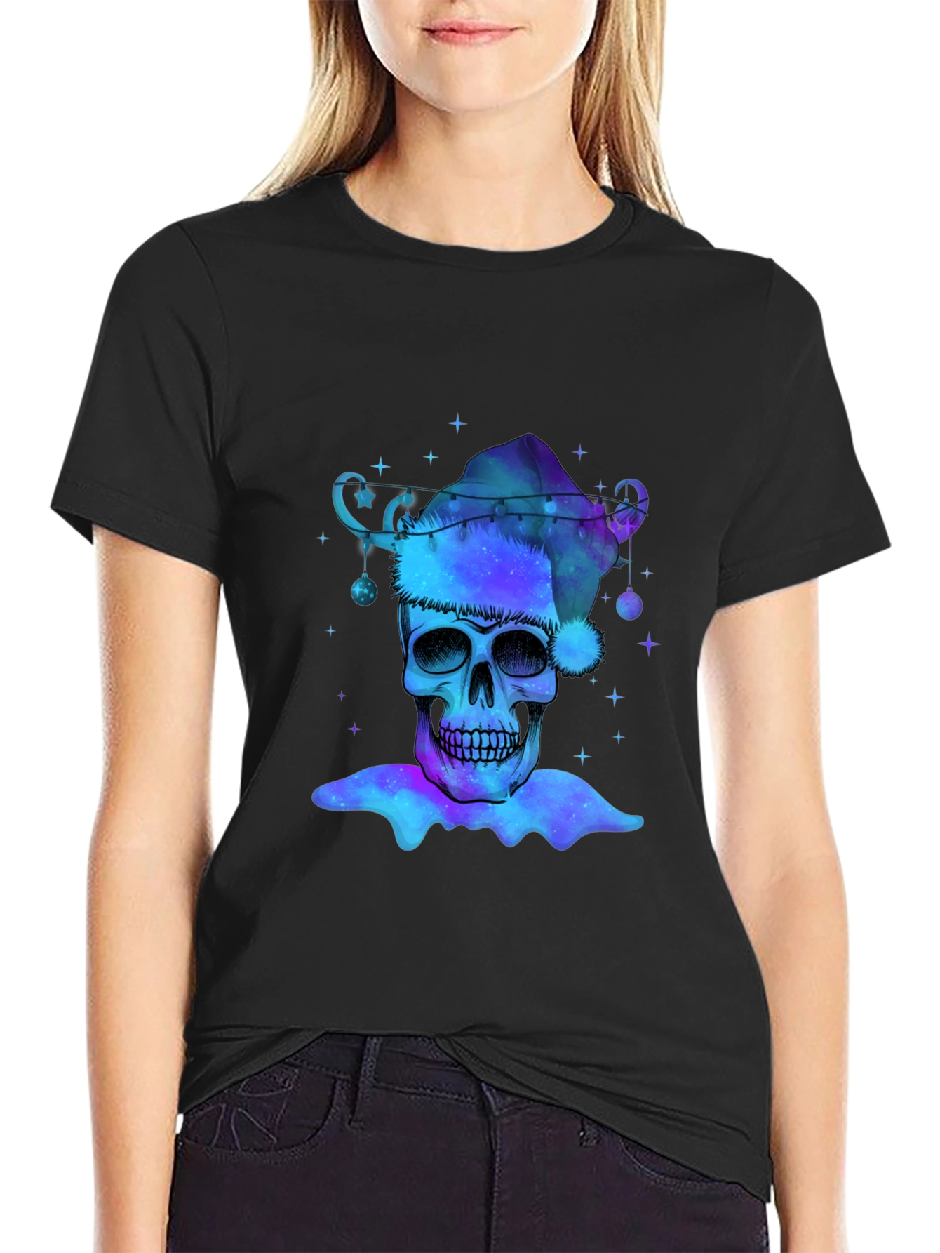 Galaxy Skull Santa Hat Graphic Tee