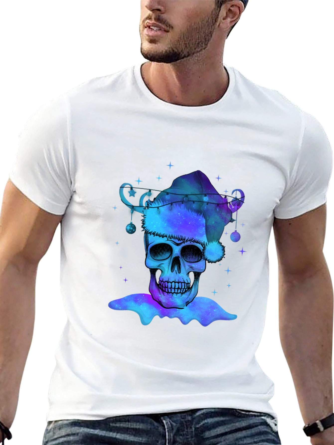Galaxy Skull Santa Hat Graphic Tee