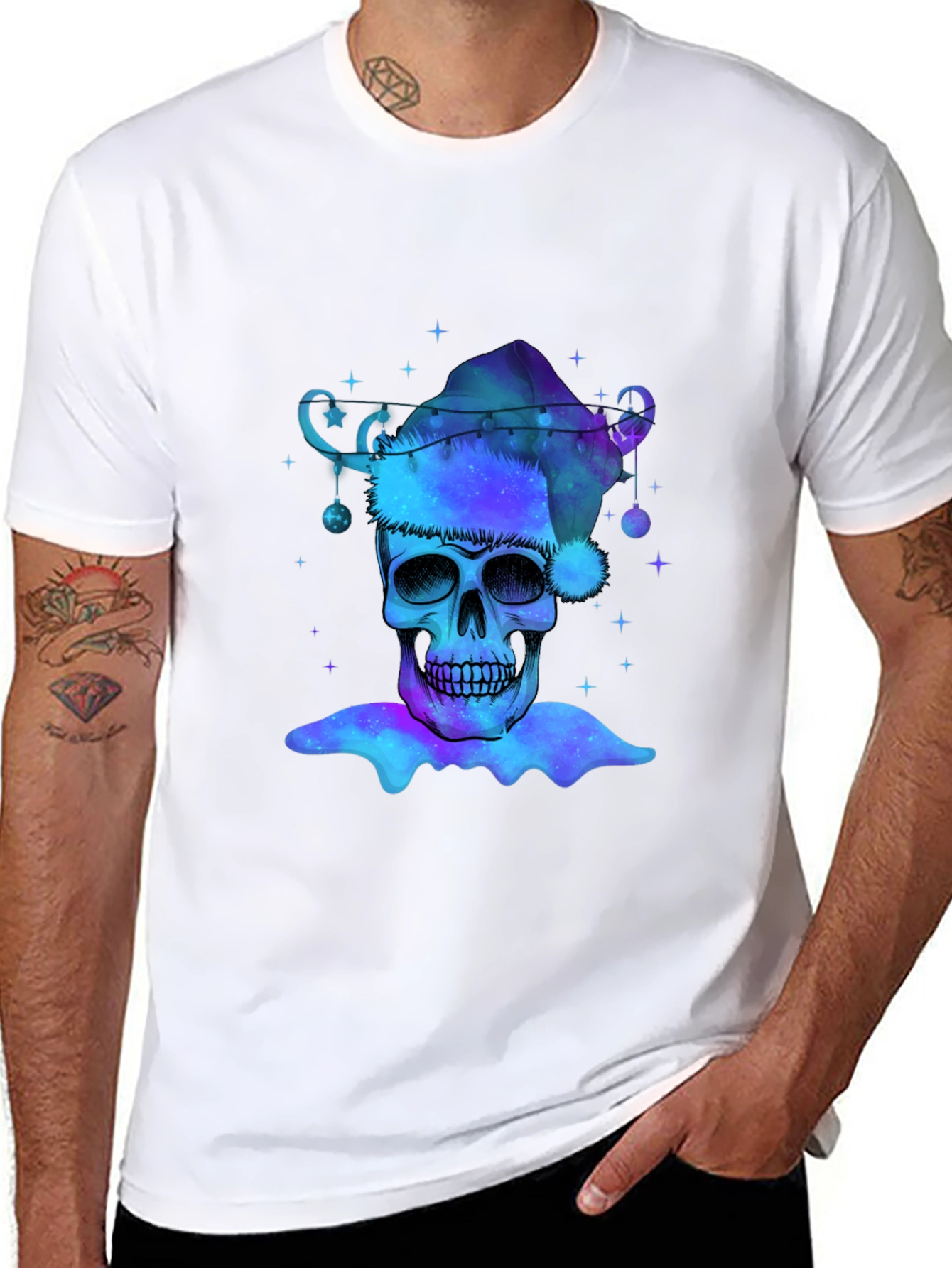 Galaxy Skull Santa Hat Graphic Tee
