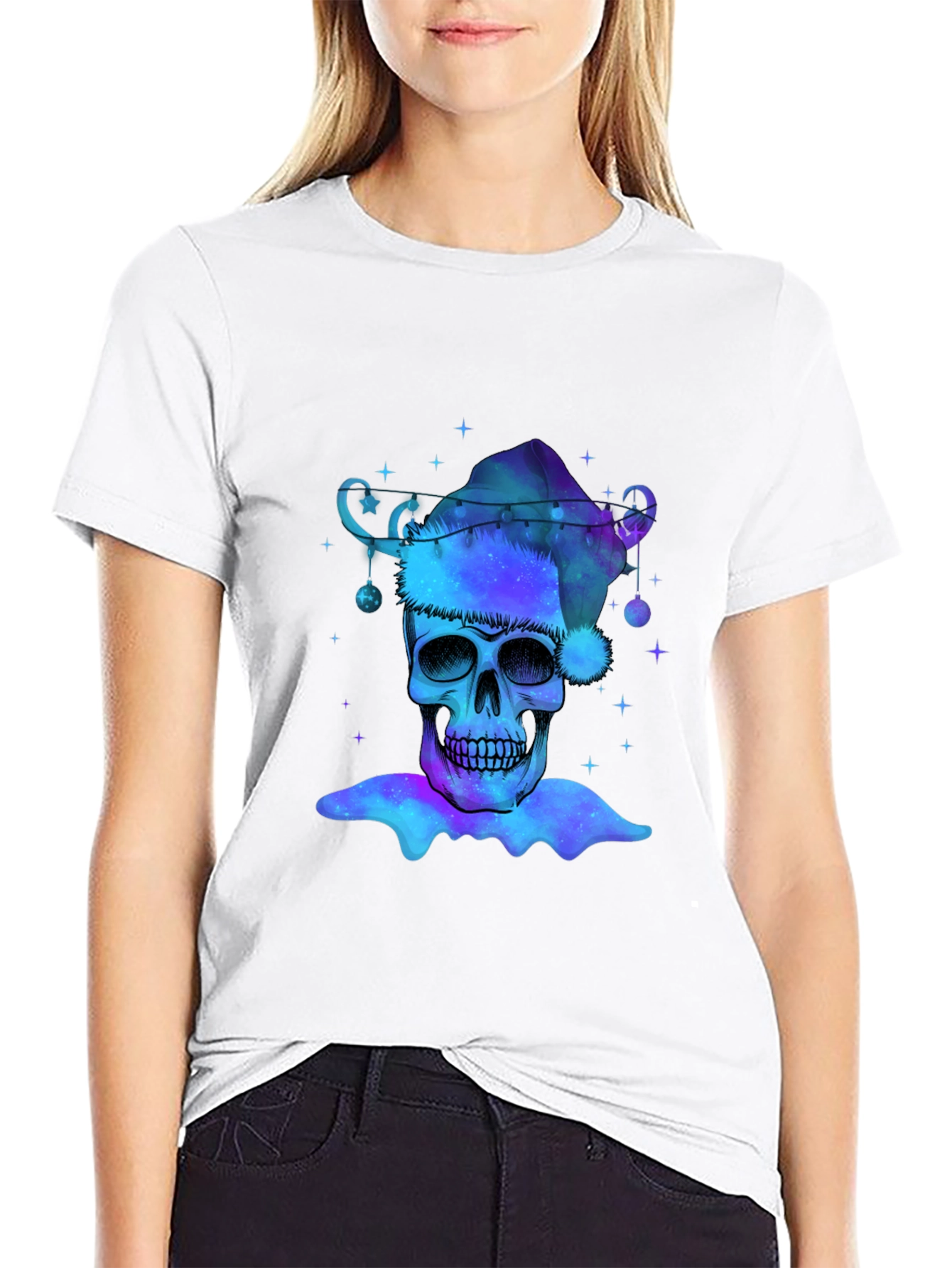 Galaxy Skull Santa Hat Graphic Tee