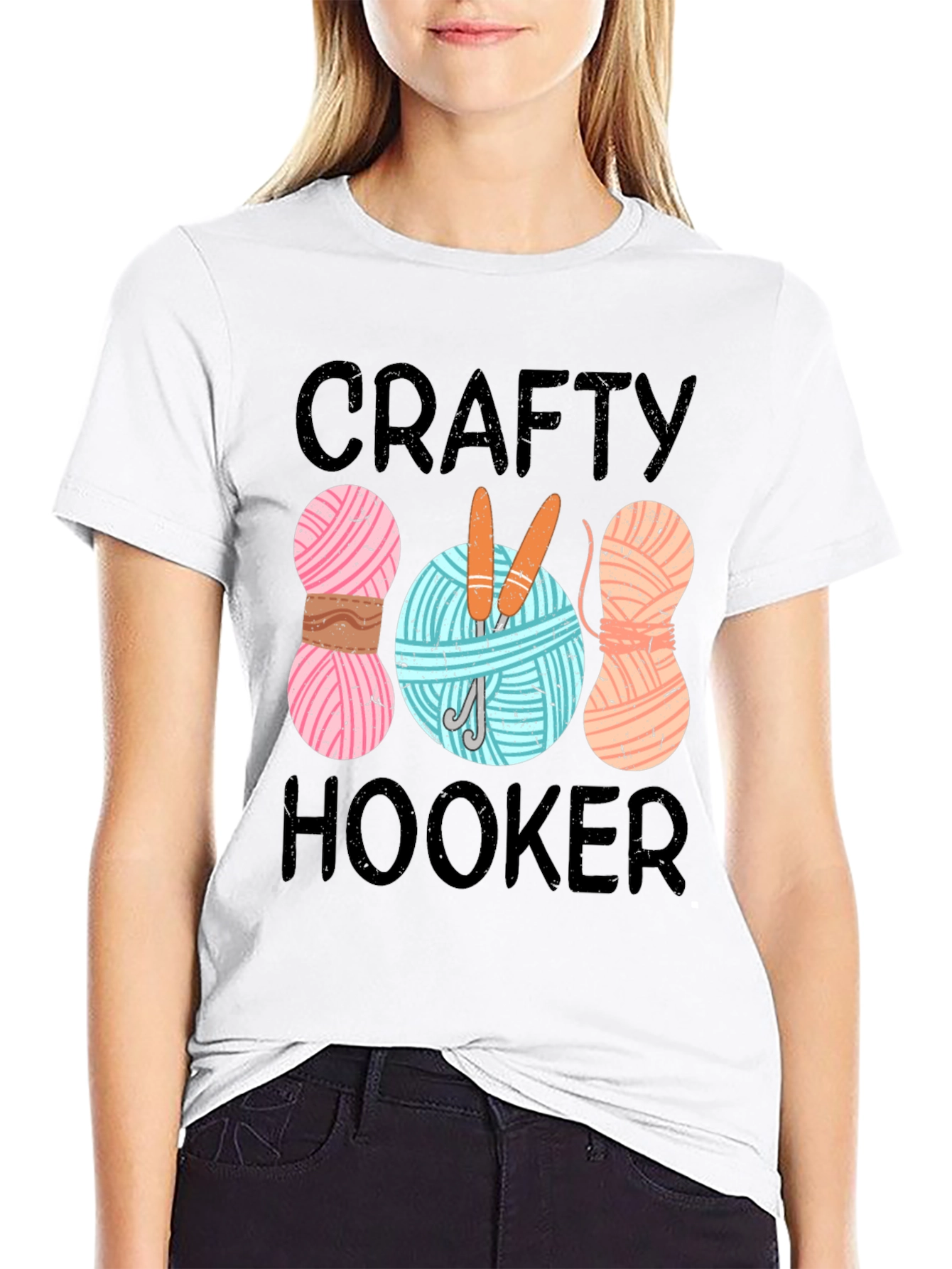 Crafty Hooker T-Shirt: Yarn & Needles Graphic Tee