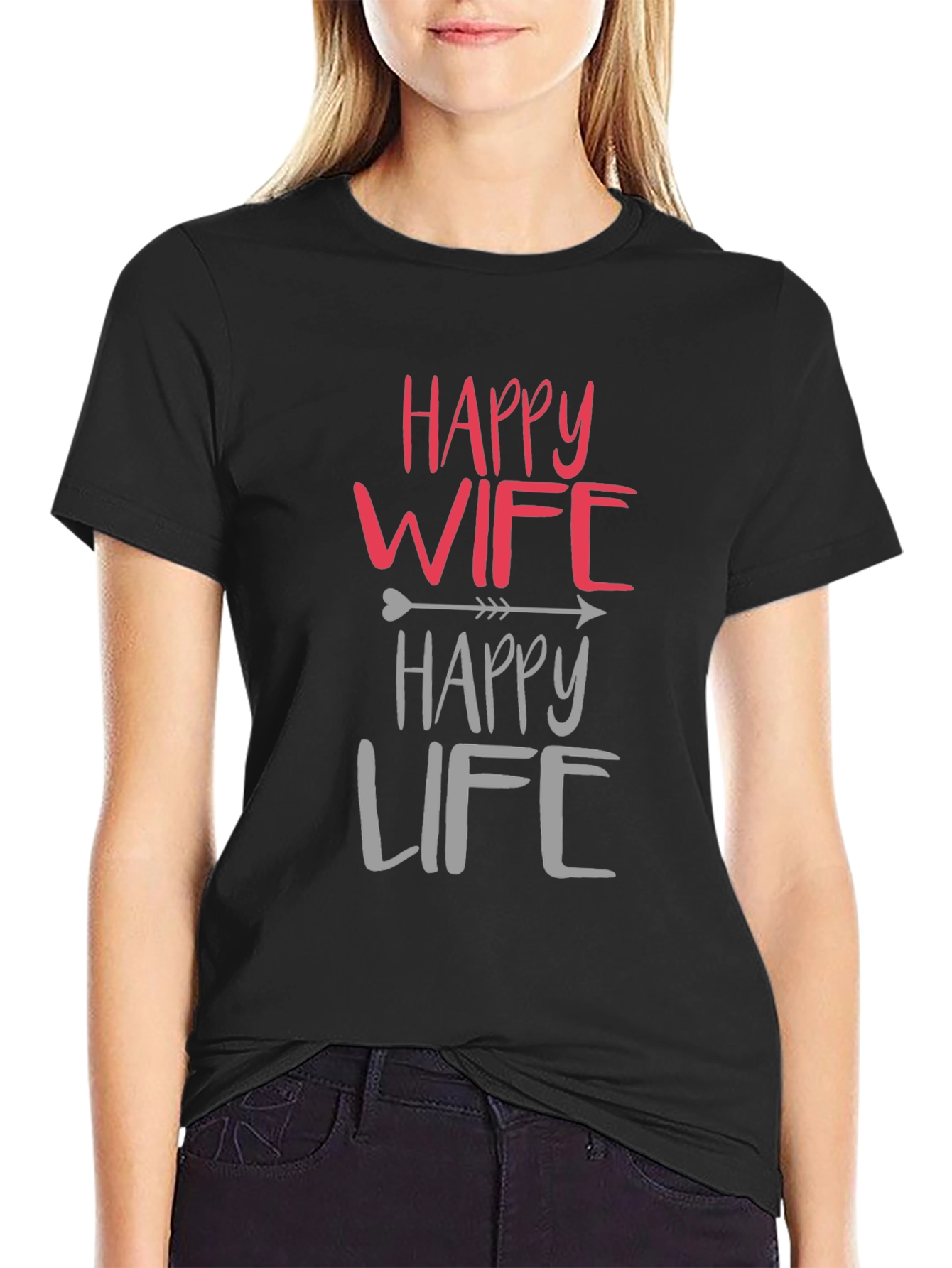Happy Wife Happy Life Black Graphic T-Shirt