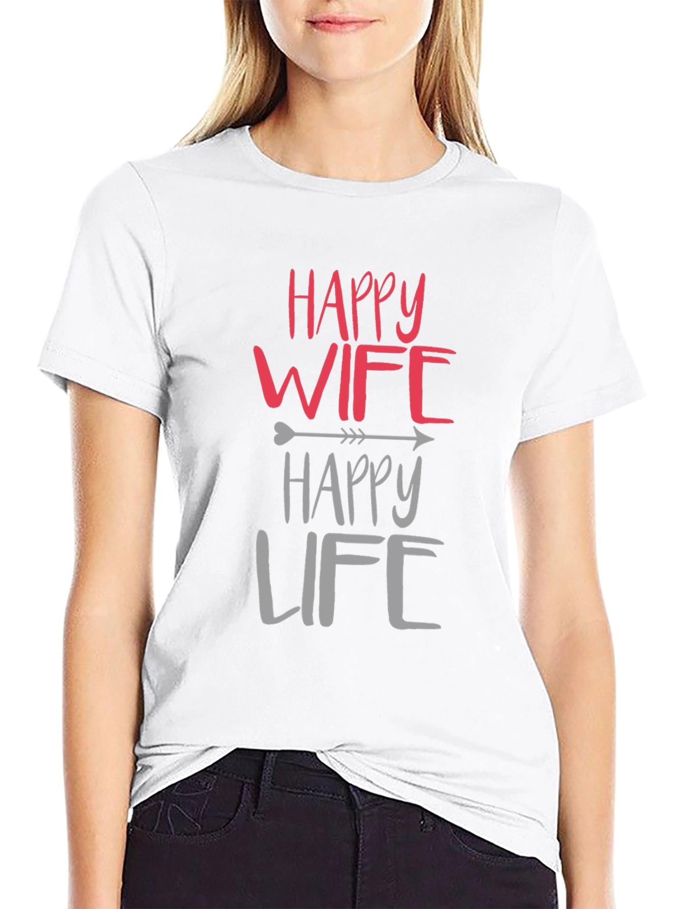 Happy Wife Happy Life Black Graphic T-Shirt