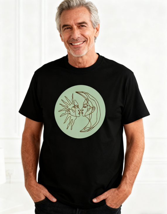 Ethereal Celestial Kiss T-Shirt with Green Circle Accent