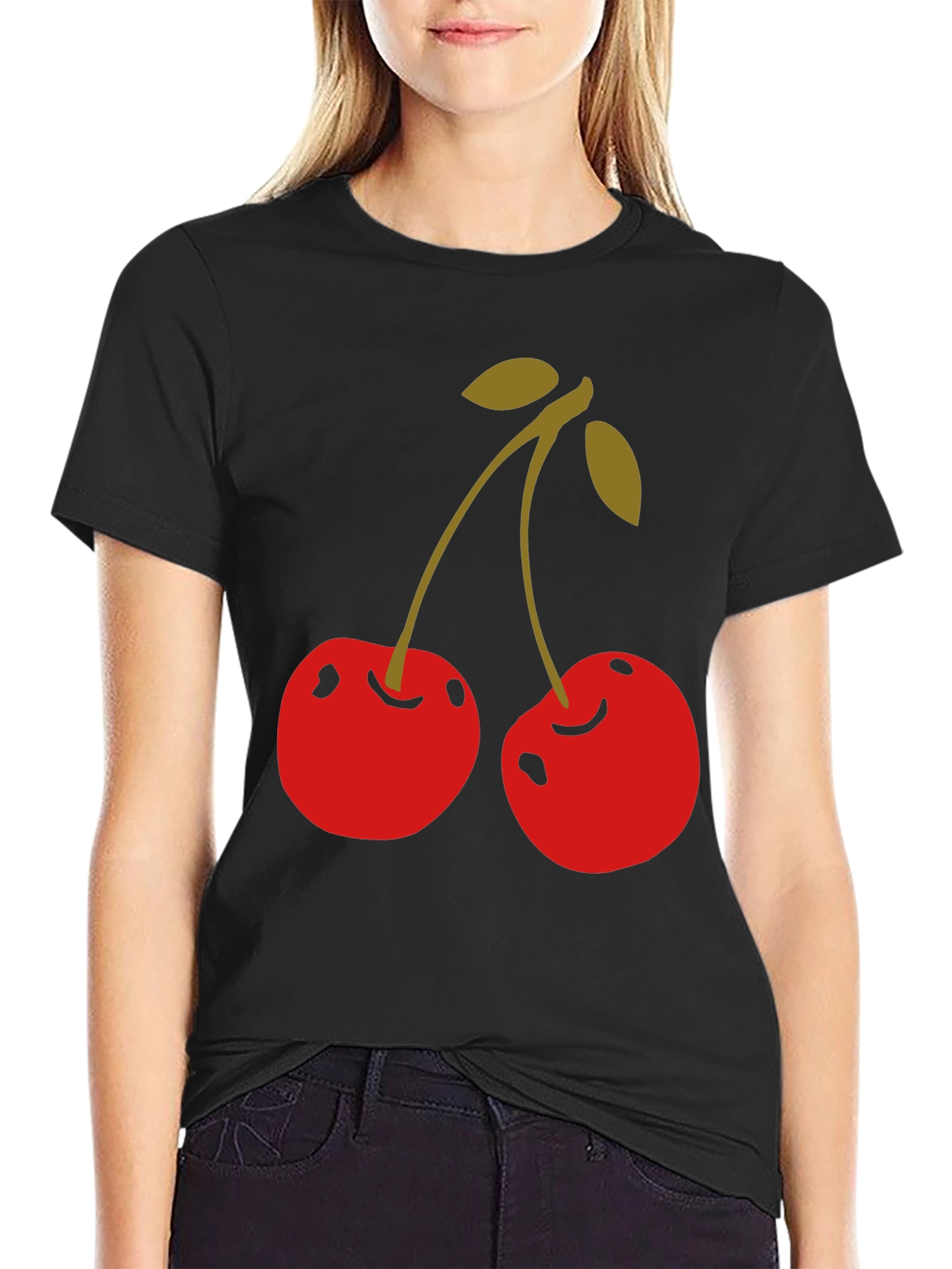 Cherry Graphic Tee - Stylish Black Cotton T-Shirt
