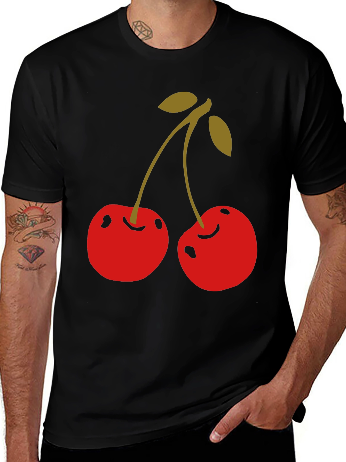 Cherry Graphic Tee - Stylish Black Cotton T-Shirt