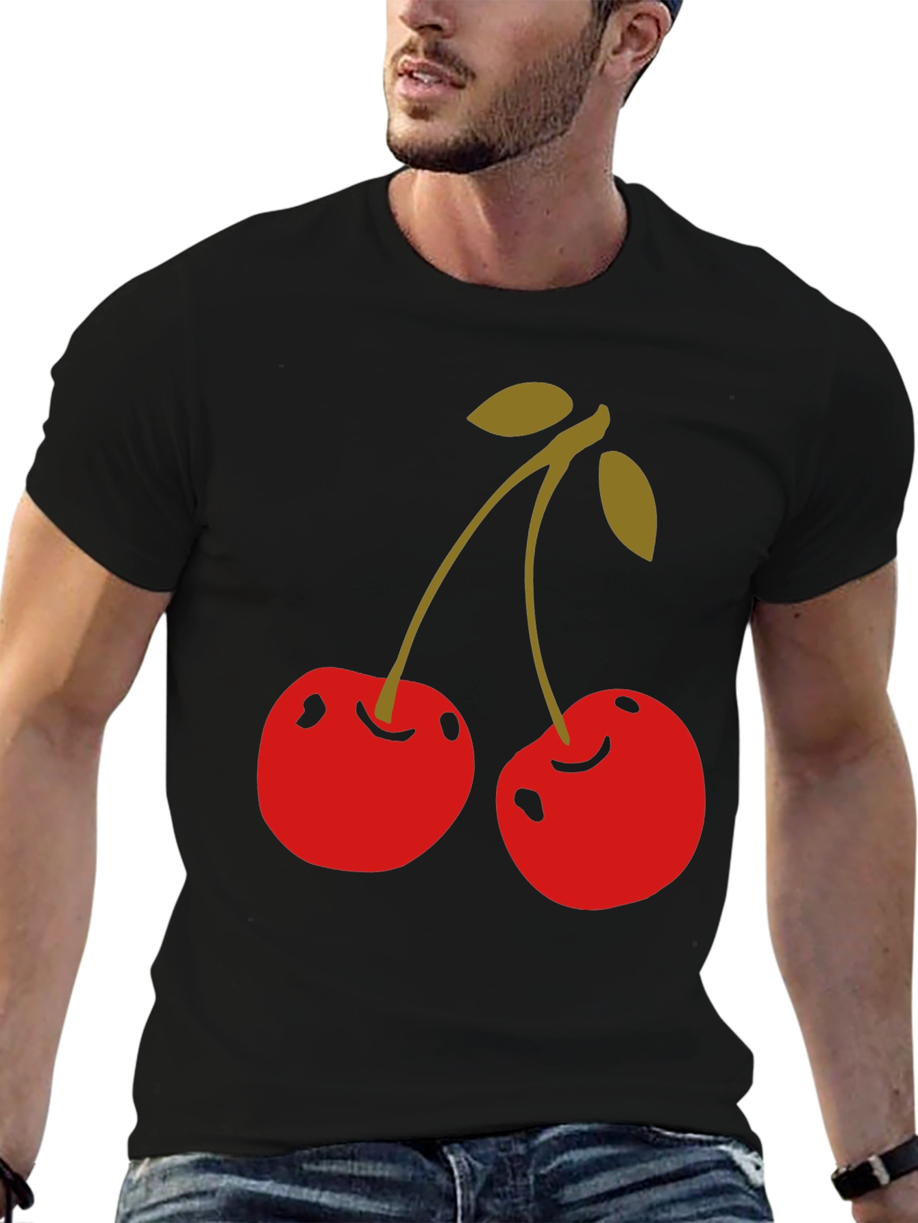 Cherry Graphic Tee - Stylish Black Cotton T-Shirt