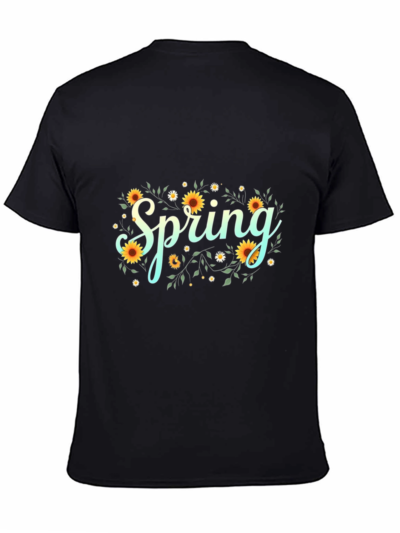 Spring Floral Graphic Black T-Shirt