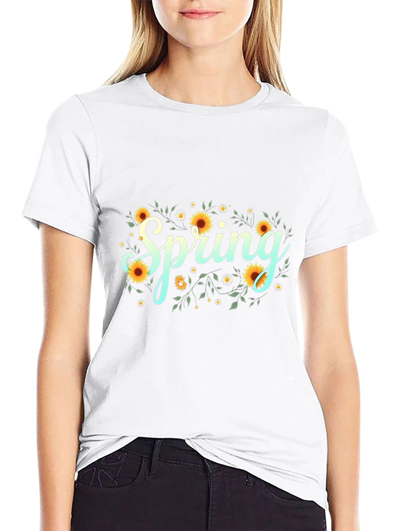 Spring Floral Graphic Black T-Shirt