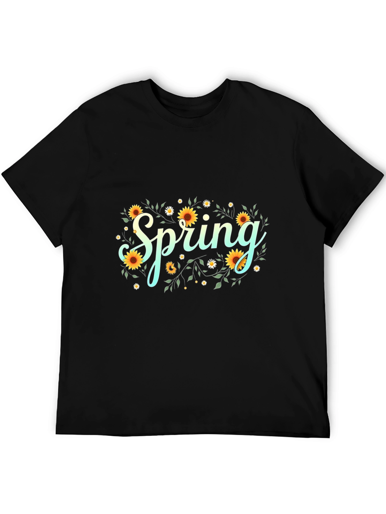 Spring Floral Graphic Black T-Shirt