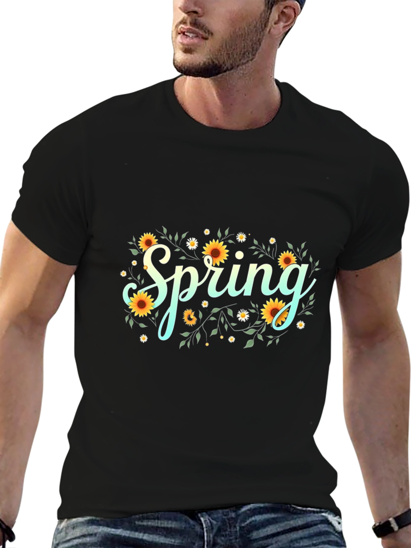 Spring Floral Graphic Black T-Shirt