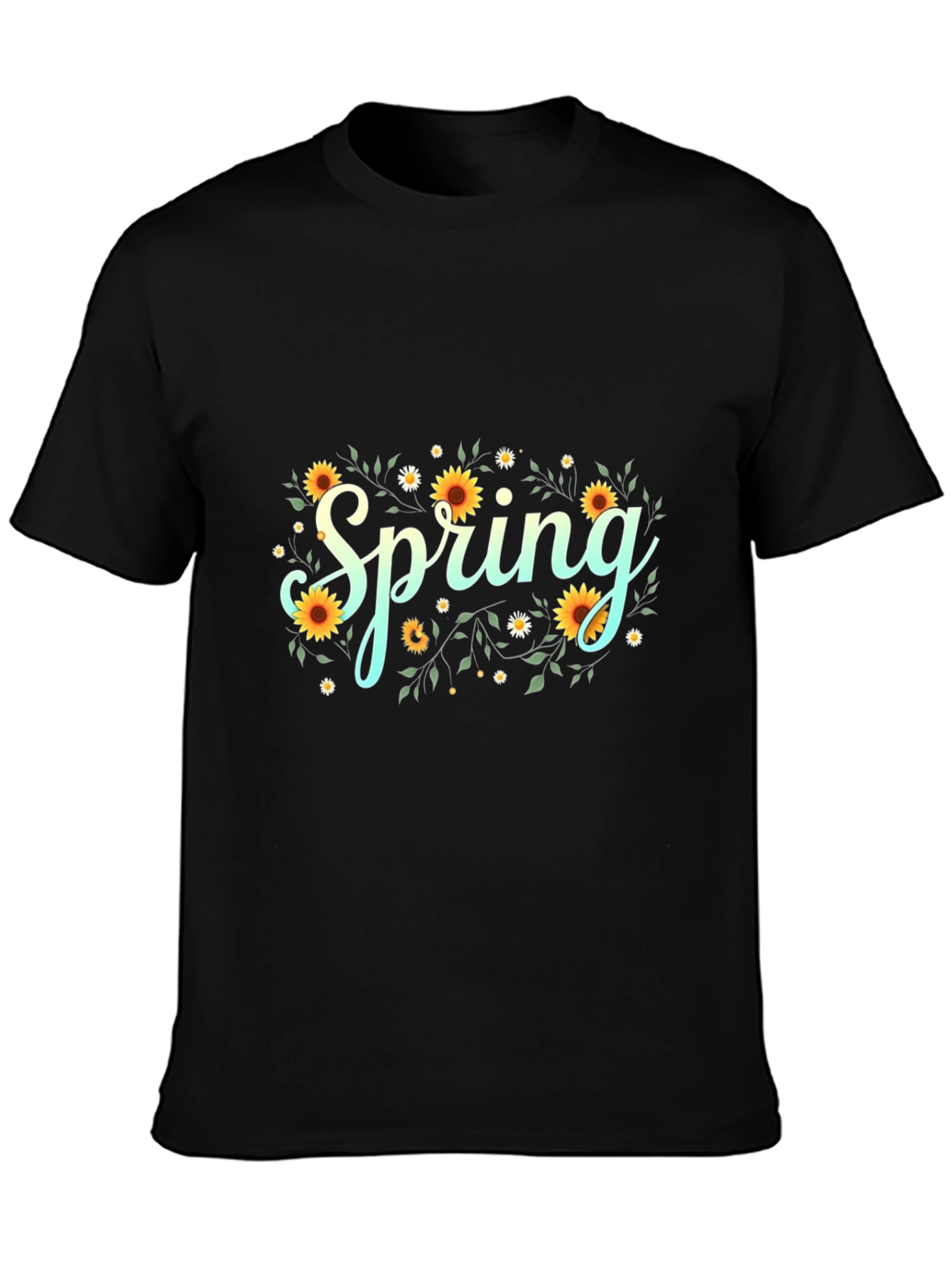 Spring Floral Graphic Black T-Shirt