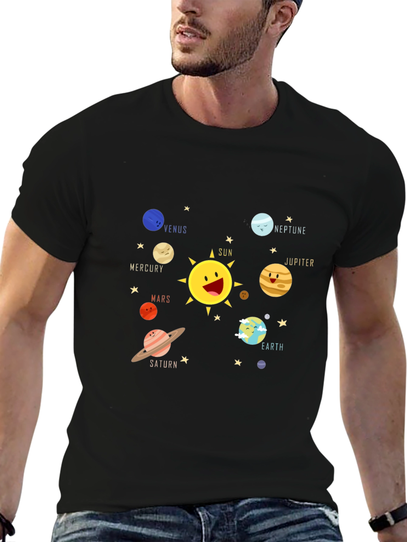 Solar System Planet Cartoon Graphic T-Shirt