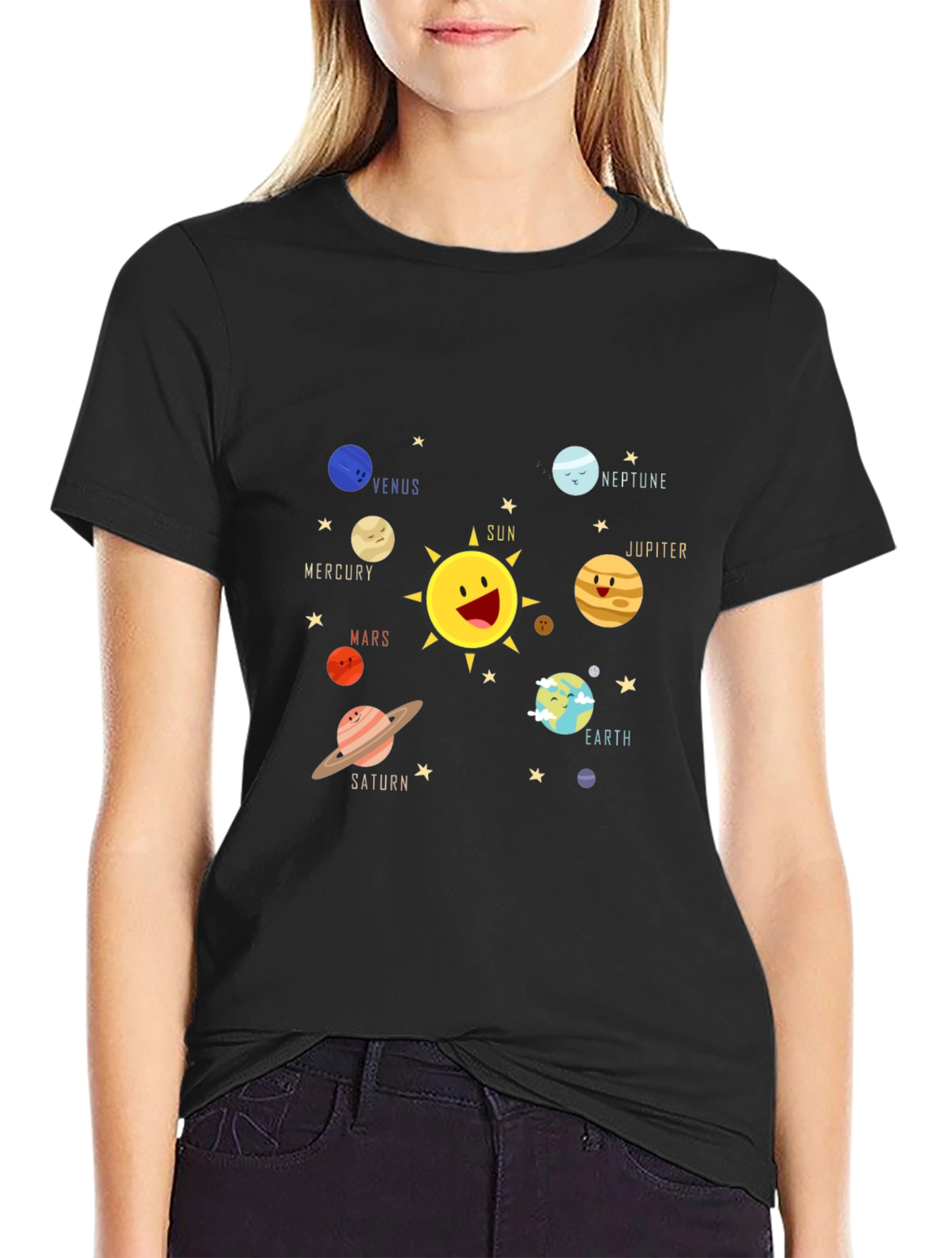 Solar System Planet Cartoon Graphic T-Shirt