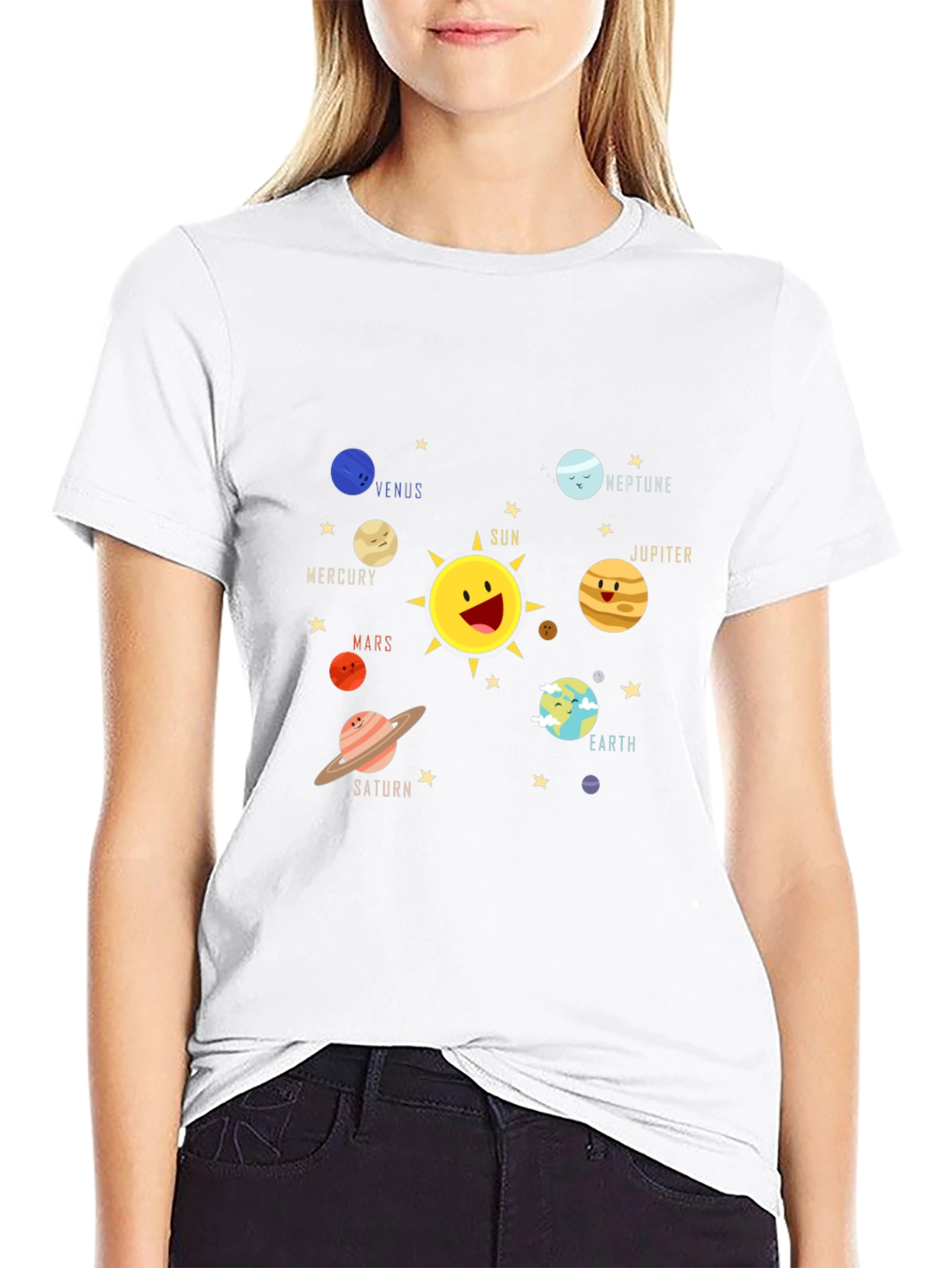 Solar System Planet Cartoon Graphic T-Shirt