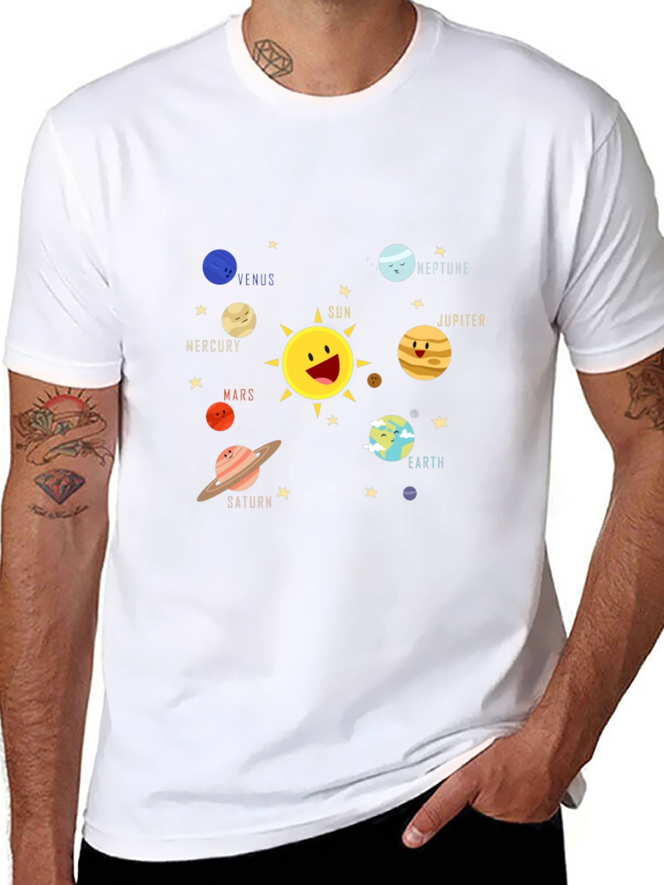 Solar System Planet Cartoon Graphic T-Shirt