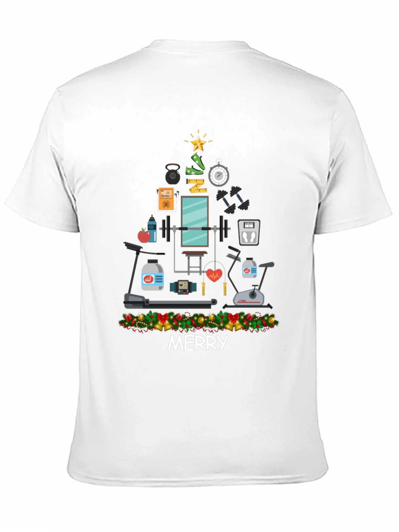 Merry Fitness Christmas Tree Graphic T-Shirt