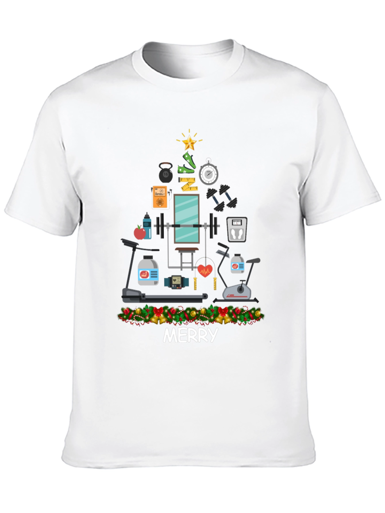 Merry Fitness Christmas Tree Graphic T-Shirt