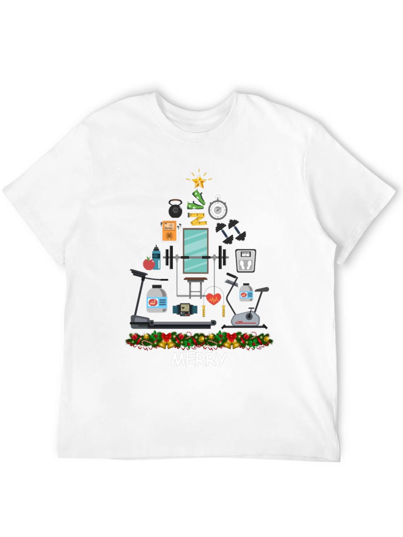 Merry Fitness Christmas Tree Graphic T-Shirt