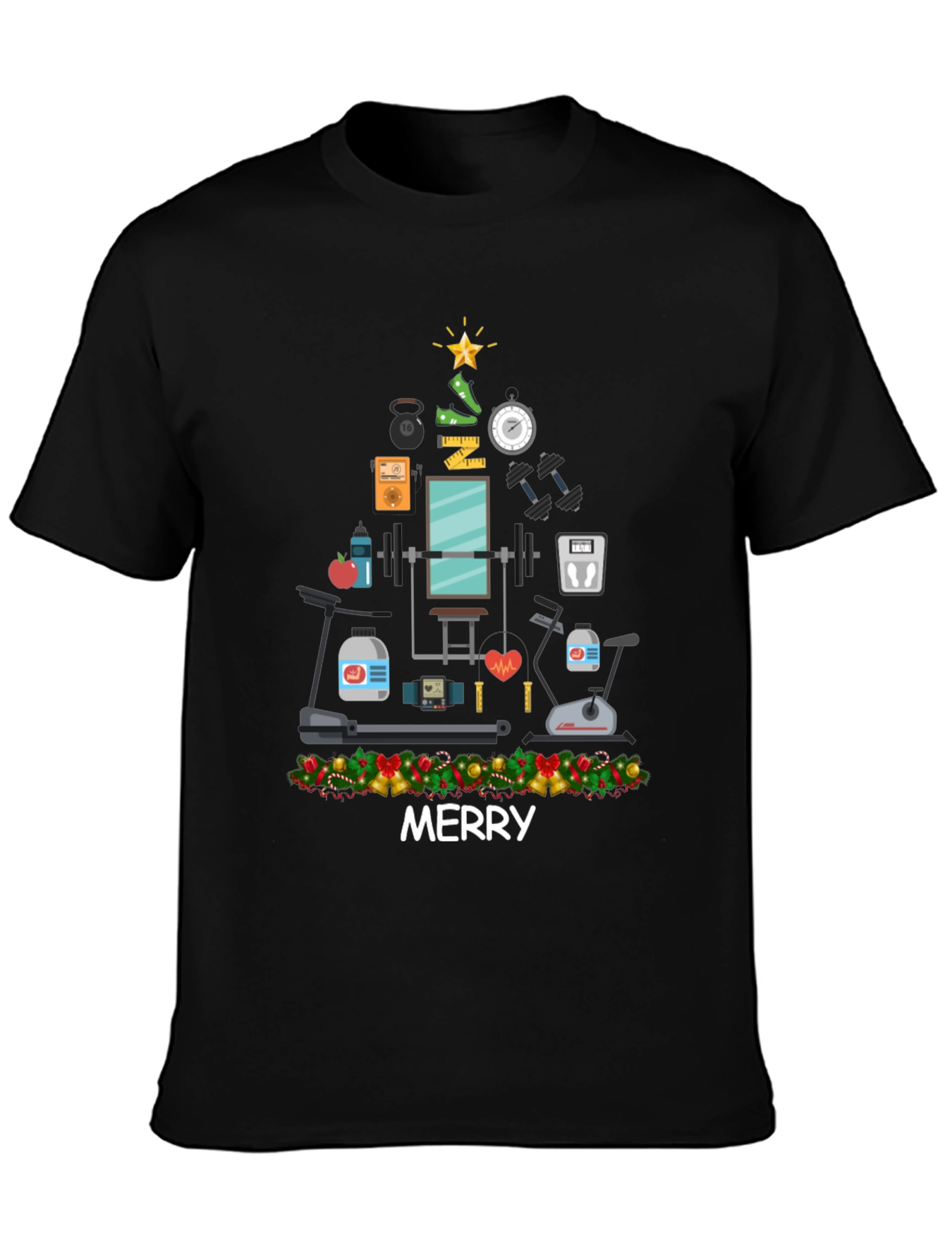 Merry Fitness Christmas Tree Graphic T-Shirt