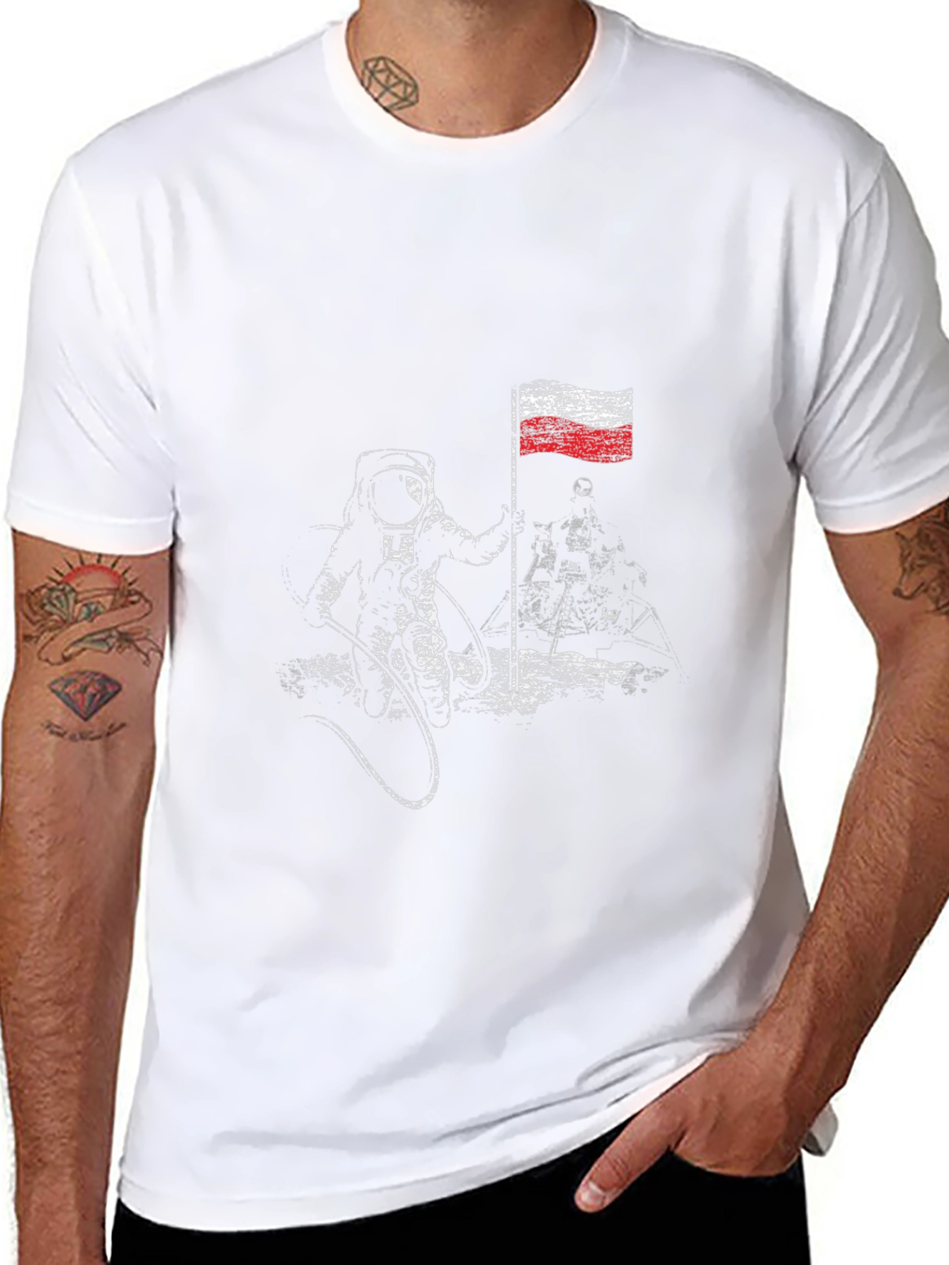 Astronaut Poland Flag T-Shirt - Lunar Landing Tee