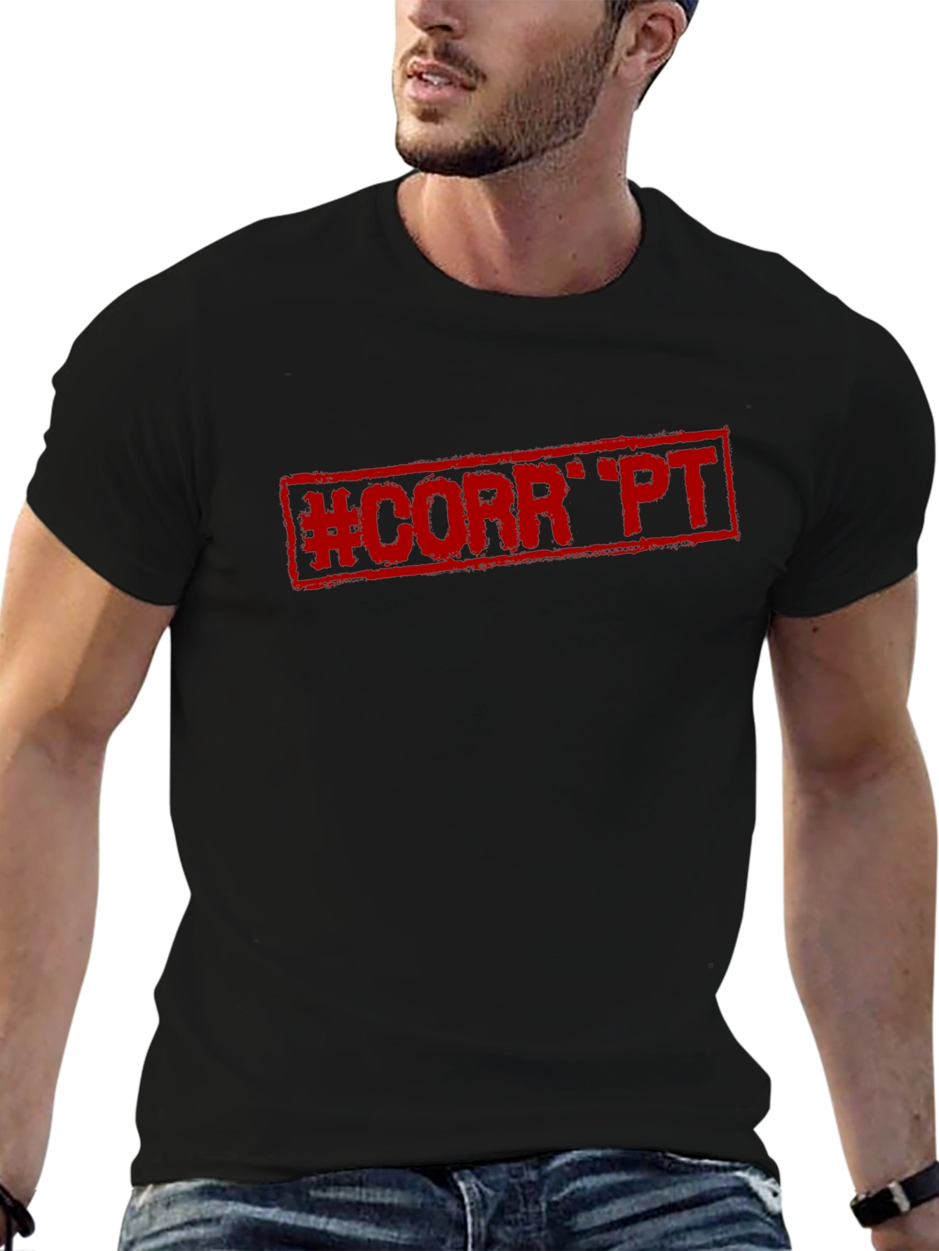 Black T-Shirt with #CORRPT Red Graphic