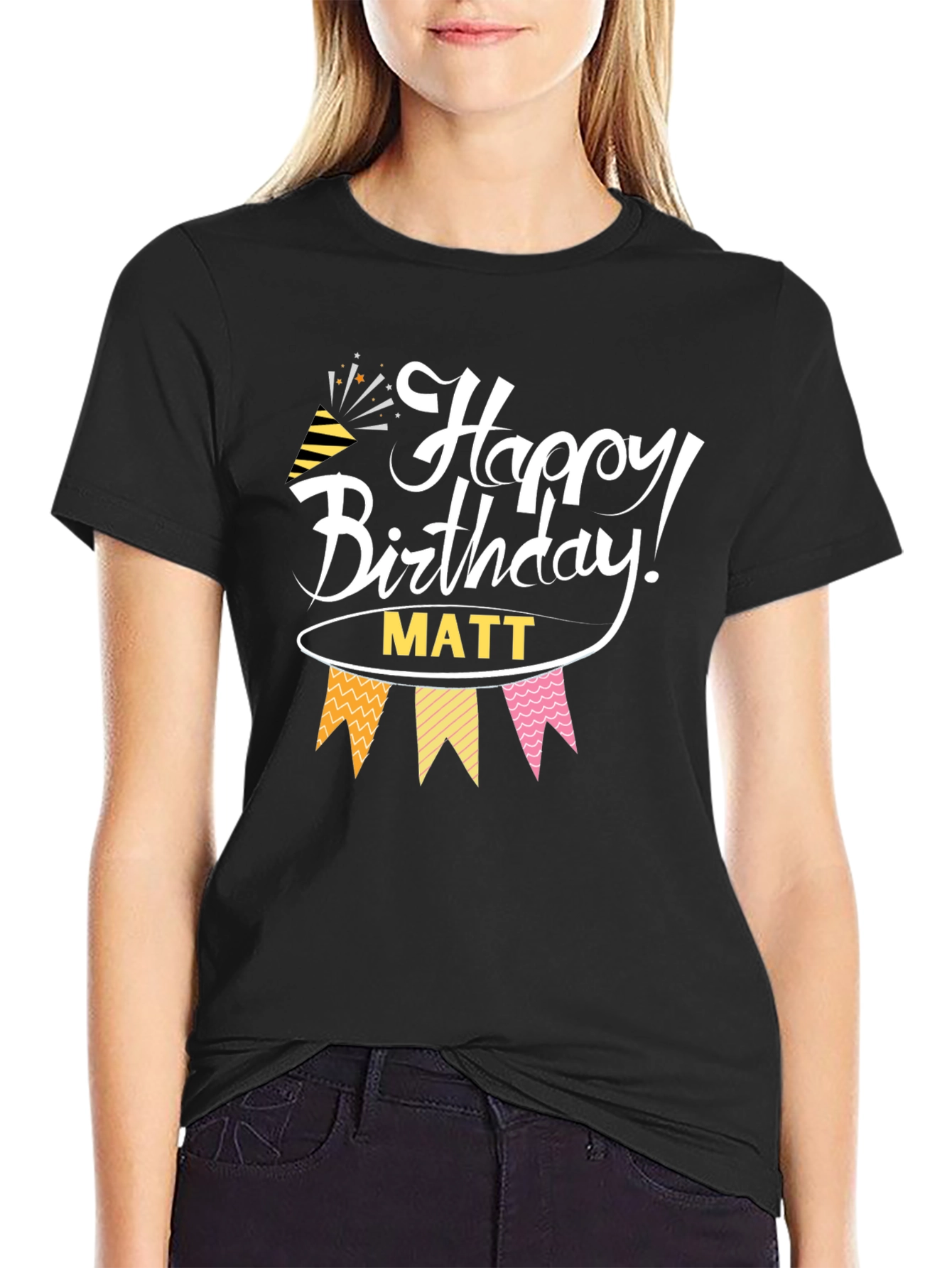 Happy Birthday Matt Black T-Shirt