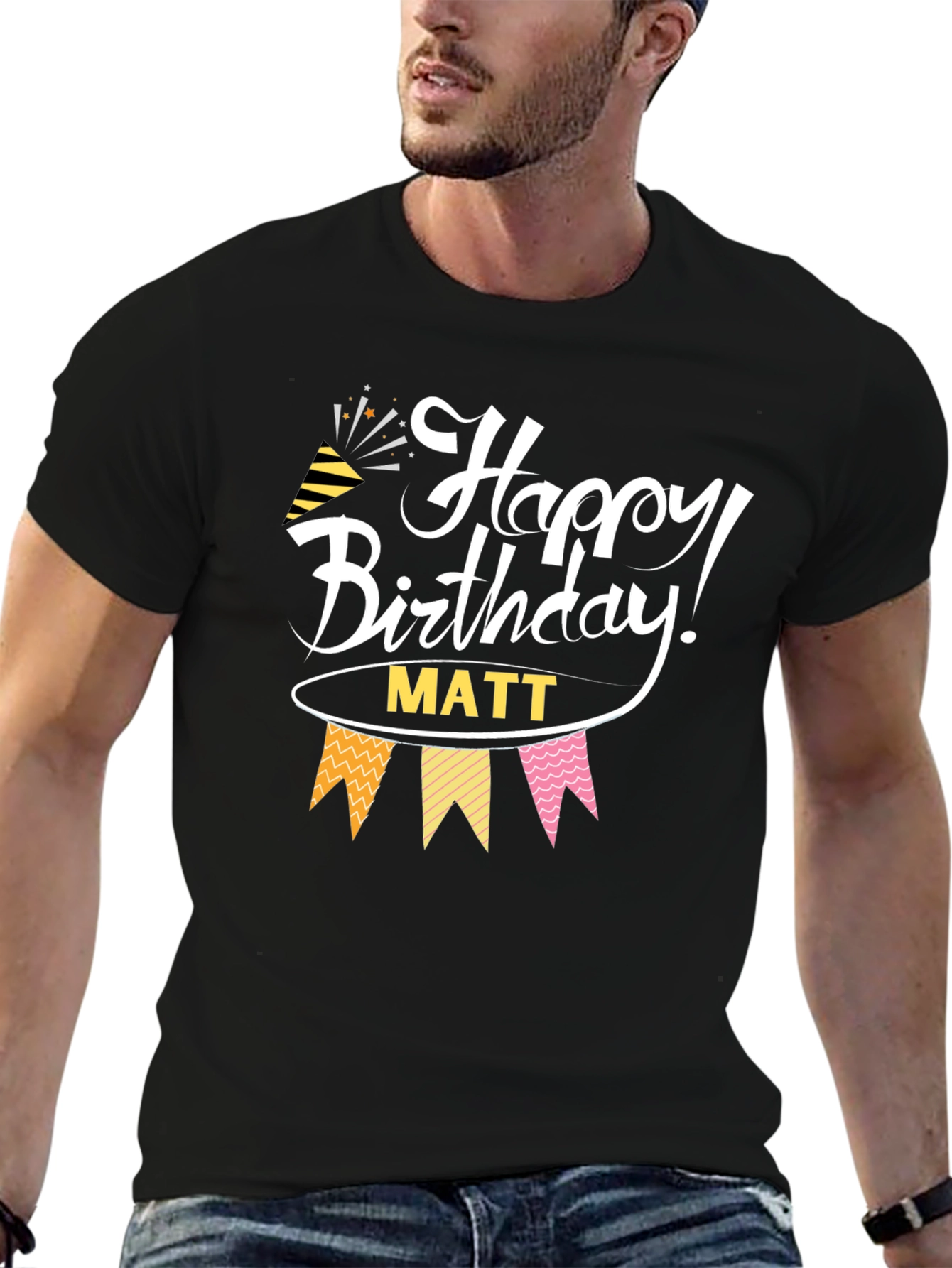 Happy Birthday Matt Black T-Shirt