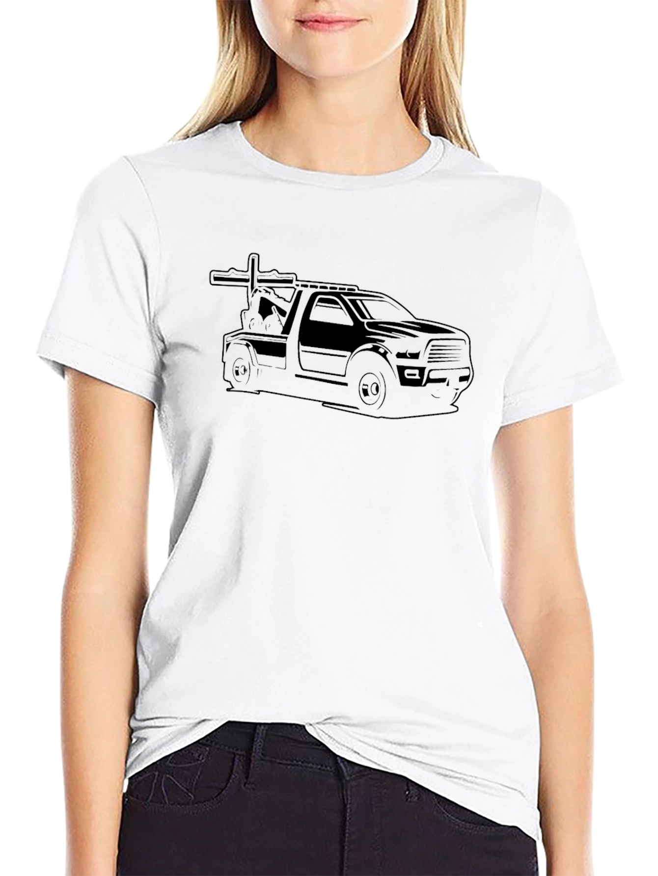 Tow Truck Graphic Tee - Black Cotton Blend