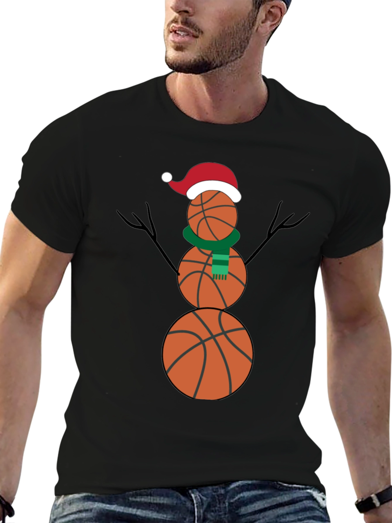 Basketball Snowman Holiday T-Shirt