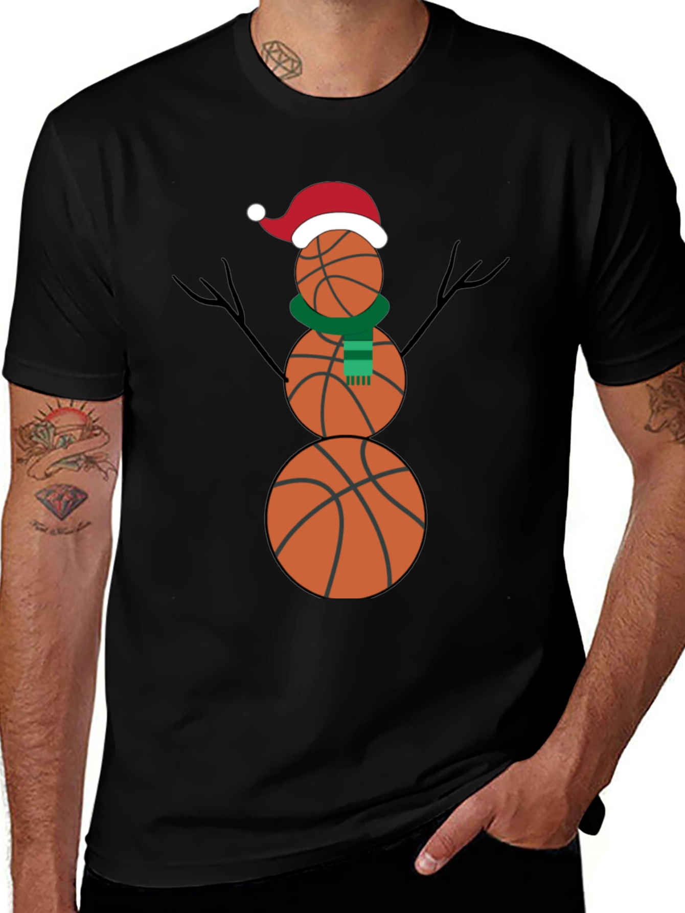 Basketball Snowman Holiday T-Shirt