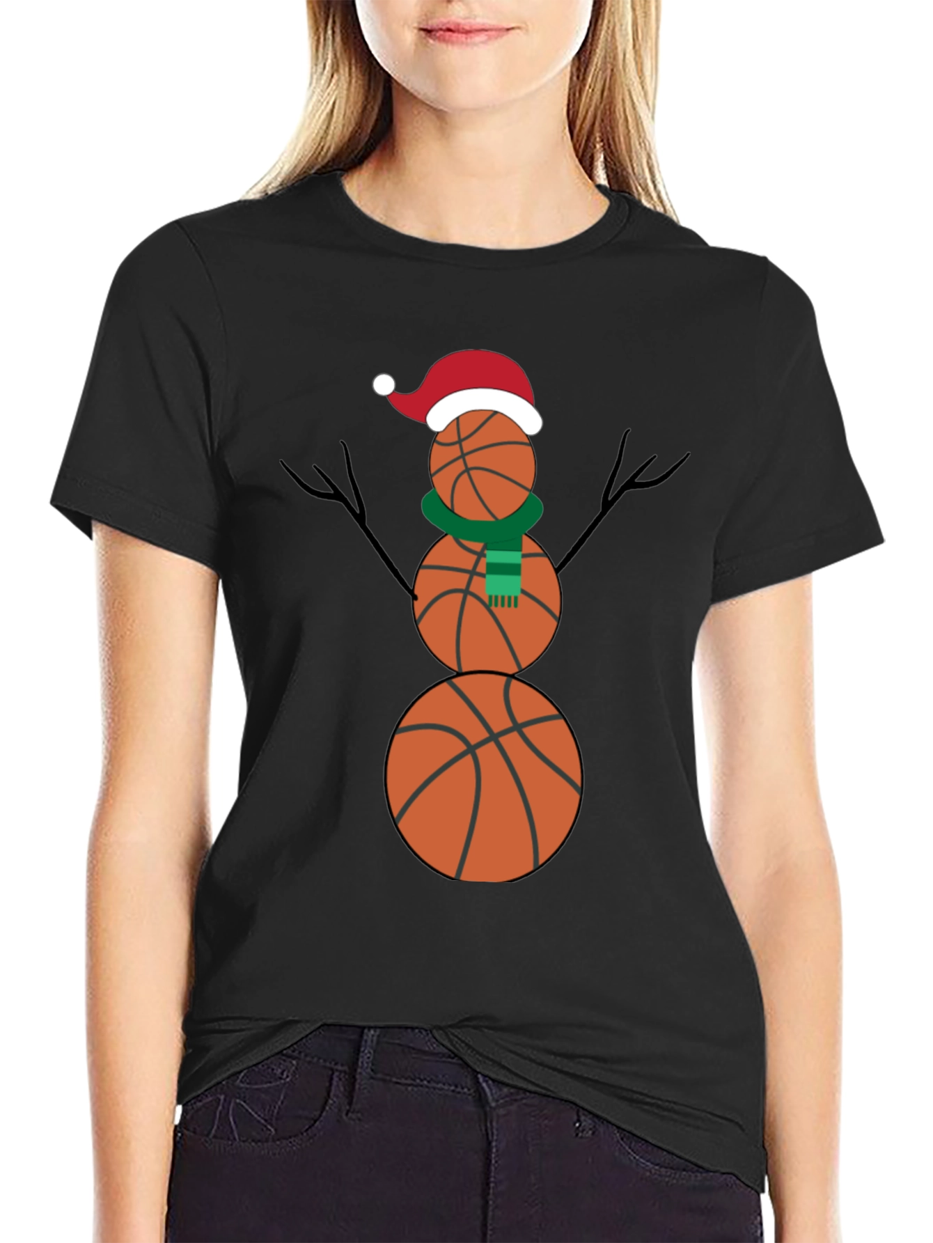 Basketball Snowman Holiday T-Shirt