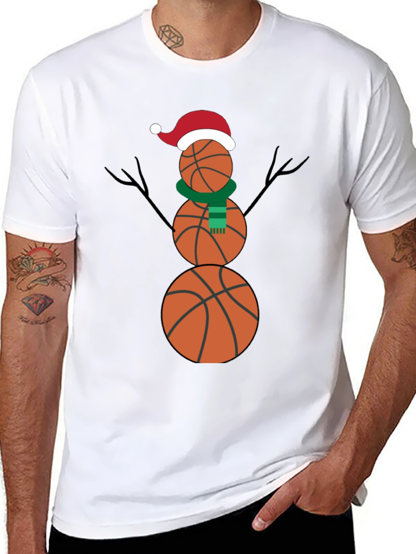 Basketball Snowman Holiday T-Shirt