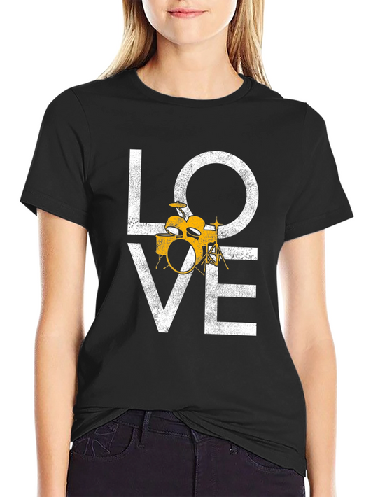 Love Drums Graphic Tee - Black Cotton T-Shirt