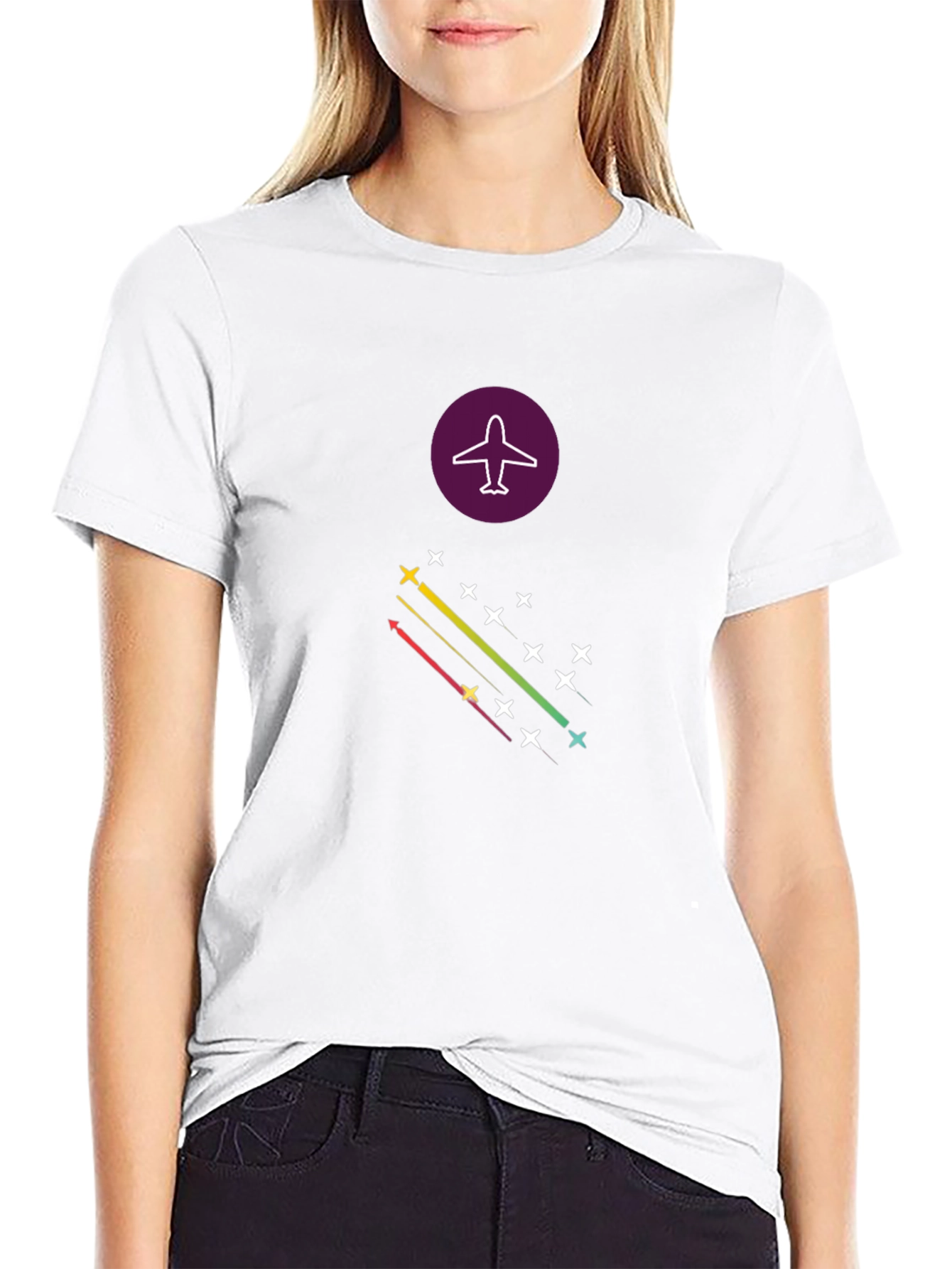 Airplane Stars Graphic Tee - Stylish Black T-Shirt