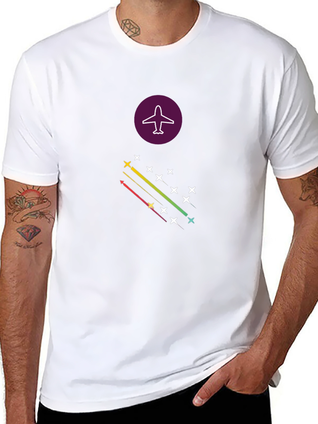 Airplane Stars Graphic Tee - Stylish Black T-Shirt