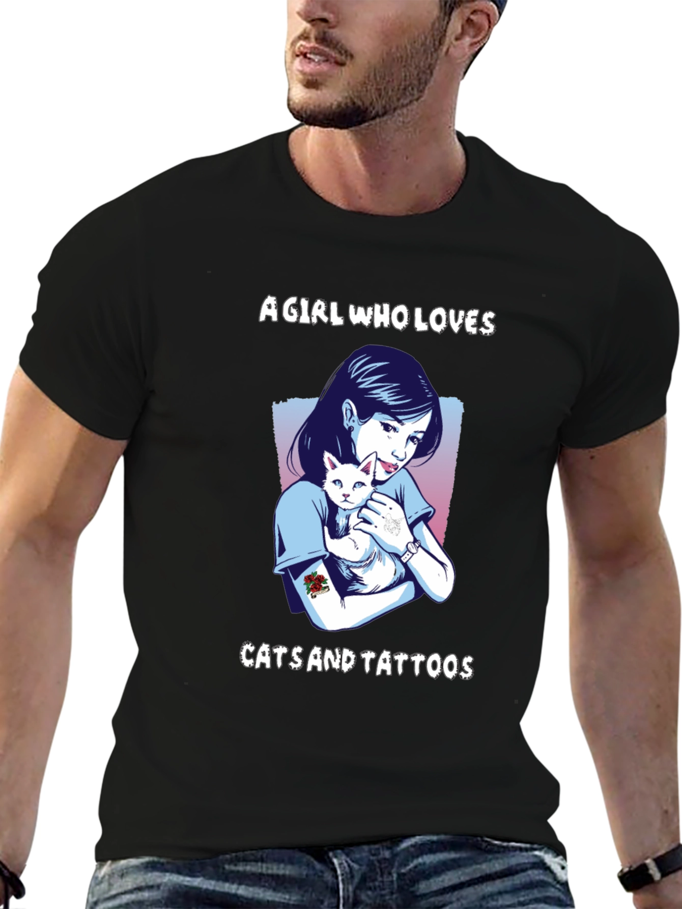 Girl Loves Cats and Tattoos Graphic T-Shirt