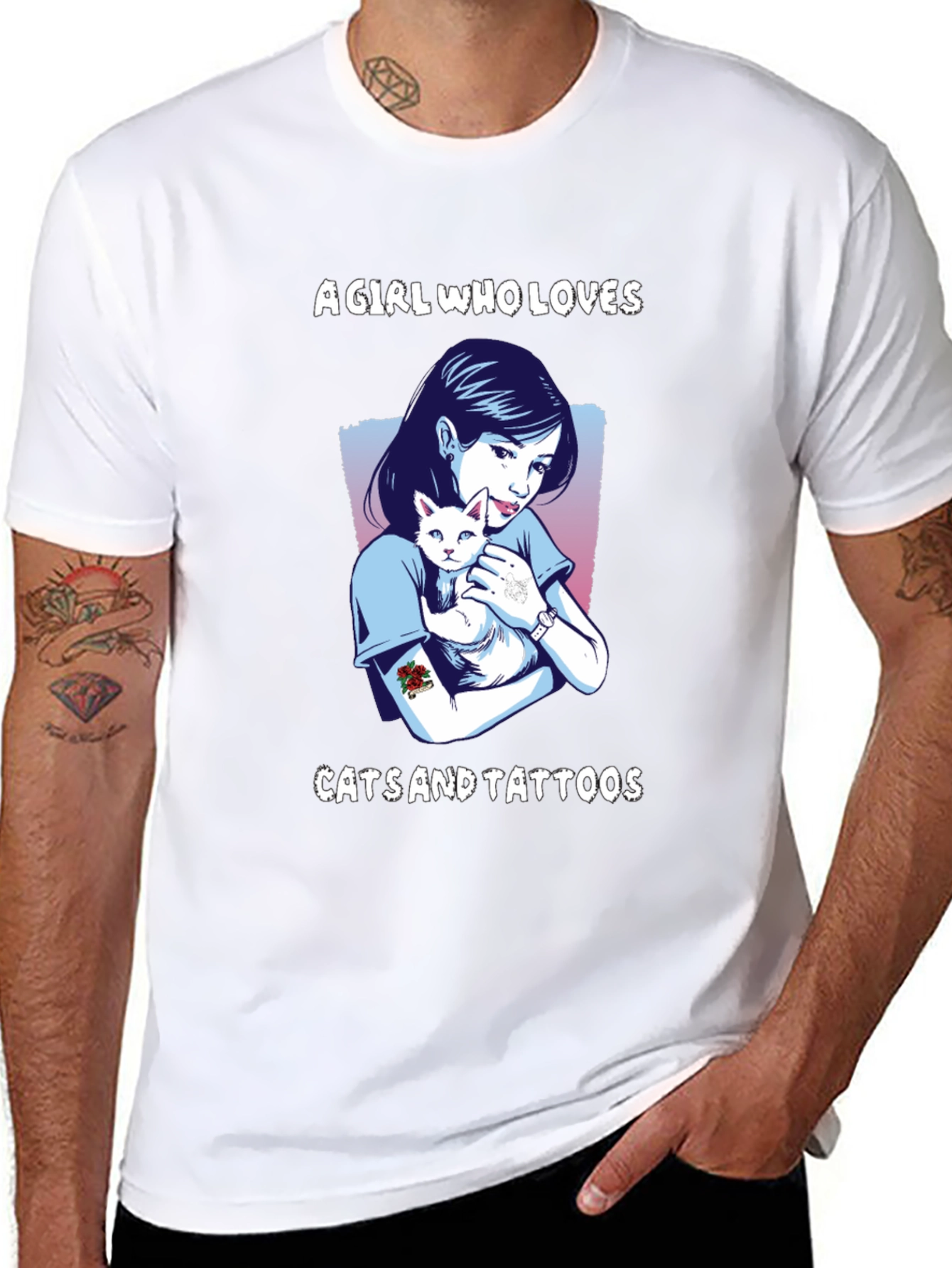 Girl Loves Cats and Tattoos Graphic T-Shirt