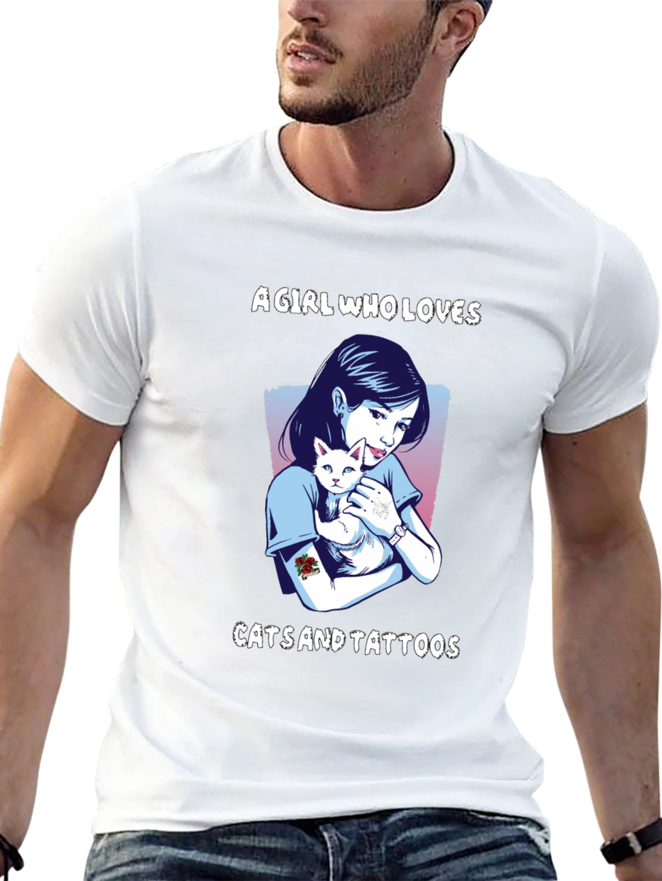 Girl Loves Cats and Tattoos Graphic T-Shirt