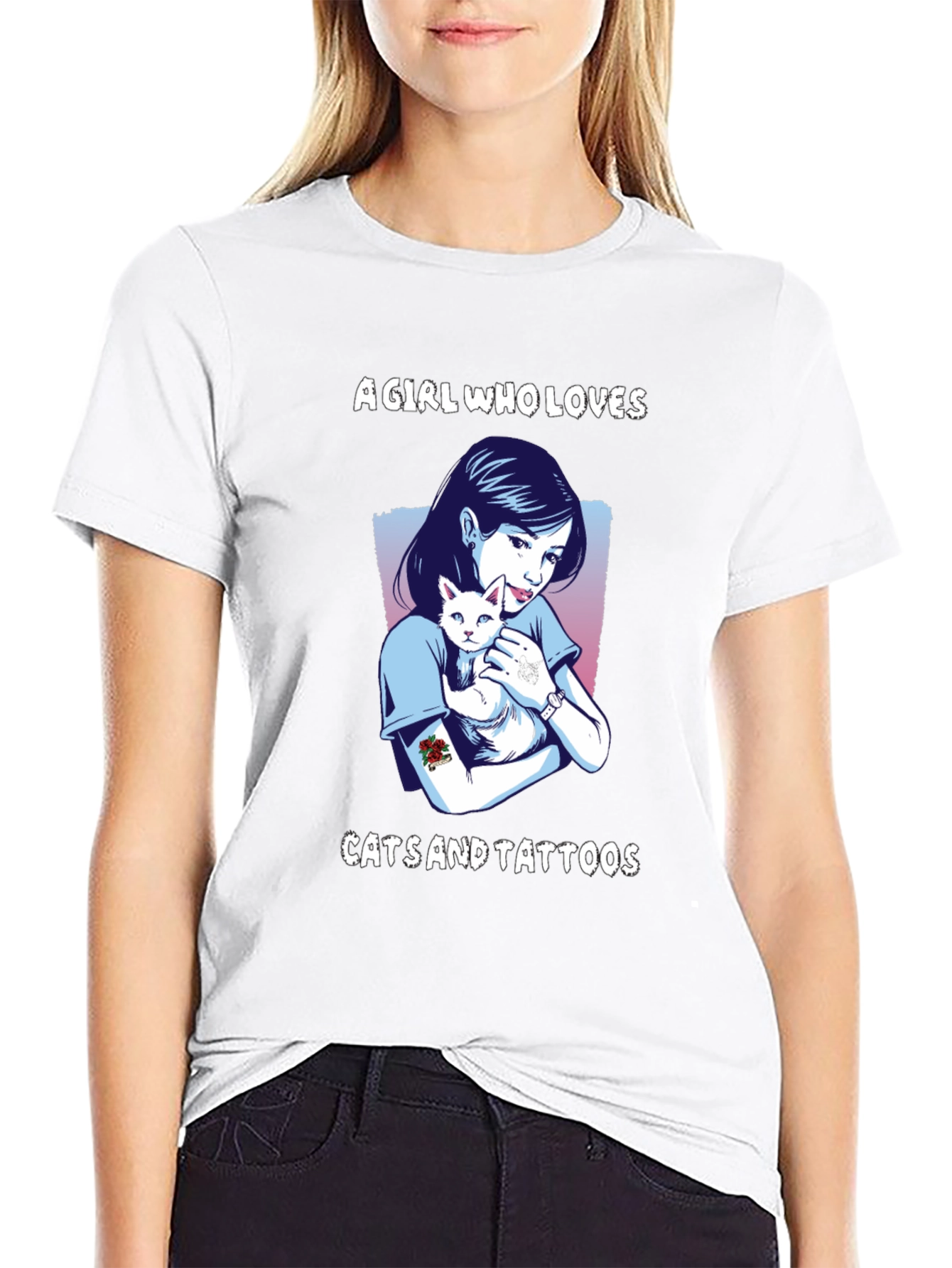 Girl Loves Cats and Tattoos Graphic T-Shirt