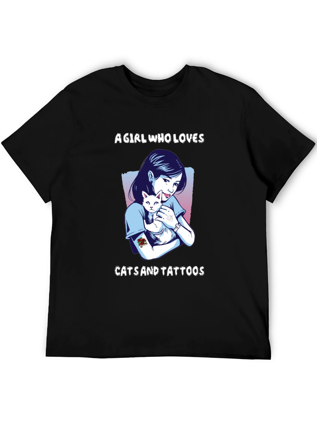 Girl Loves Cats and Tattoos Graphic T-Shirt