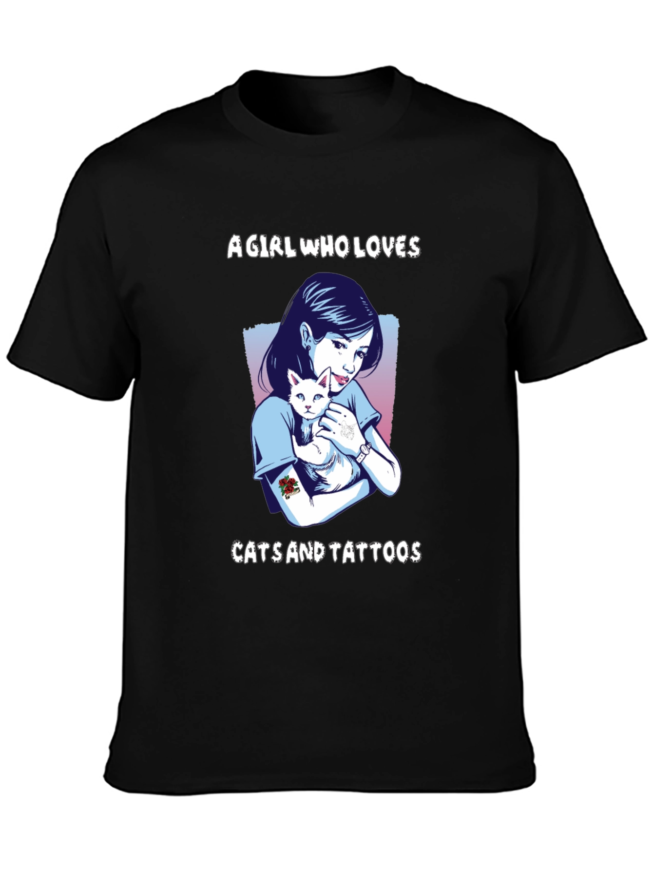 Girl Loves Cats and Tattoos Graphic T-Shirt