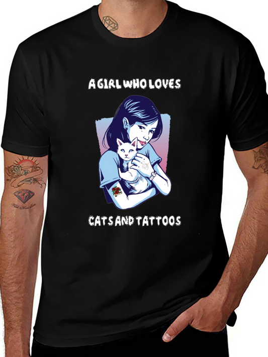 Girl Loves Cats and Tattoos Graphic T-Shirt