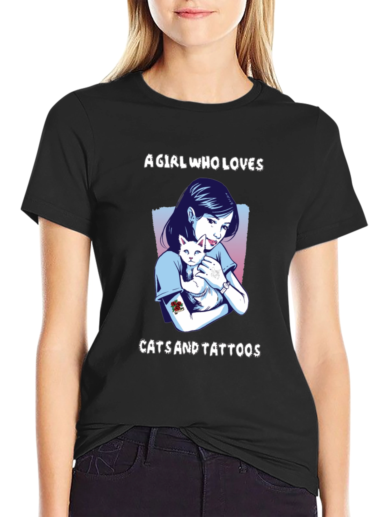 Girl Loves Cats and Tattoos Graphic T-Shirt
