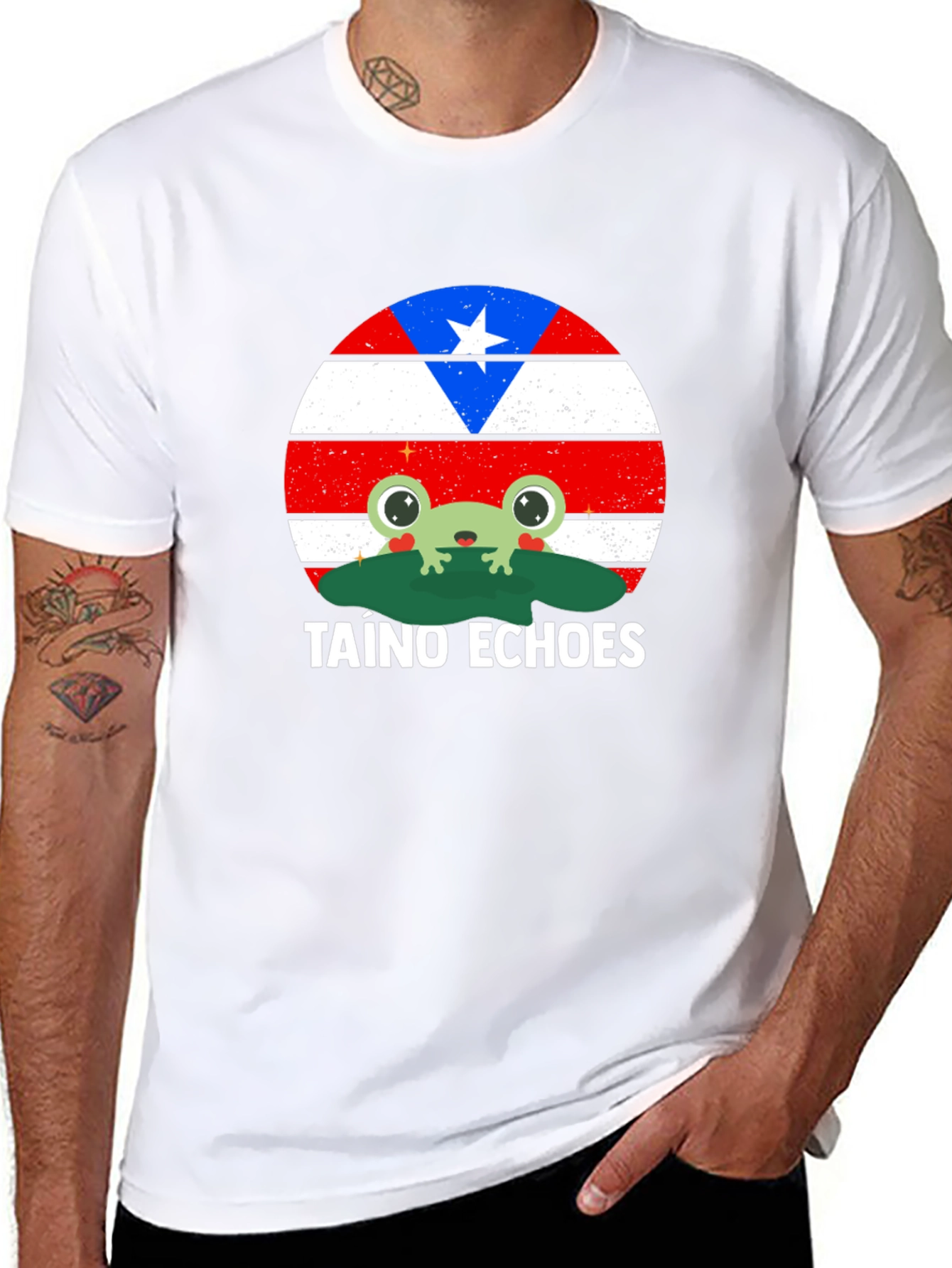 Taino Echoes Frog Graphic Tee - Puerto Rico Flag