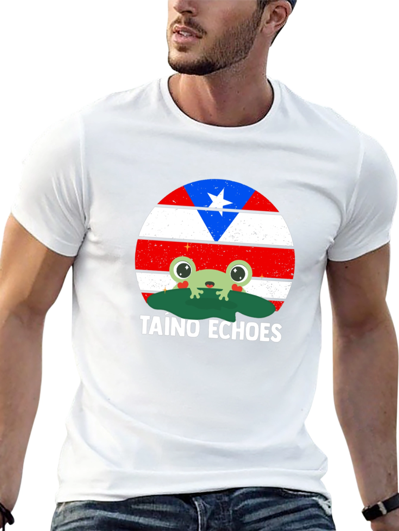 Taino Echoes Frog Graphic Tee - Puerto Rico Flag
